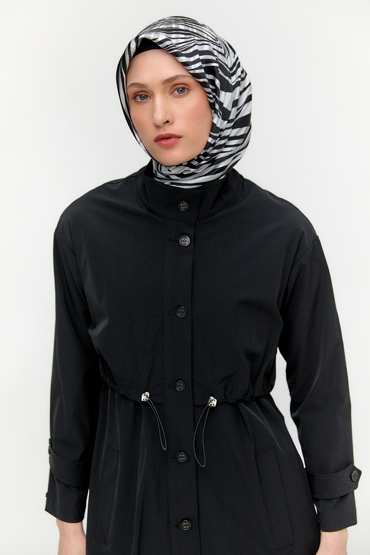 Kemerli Stoper Detaylı Pardesü, Tesettür Giyim
