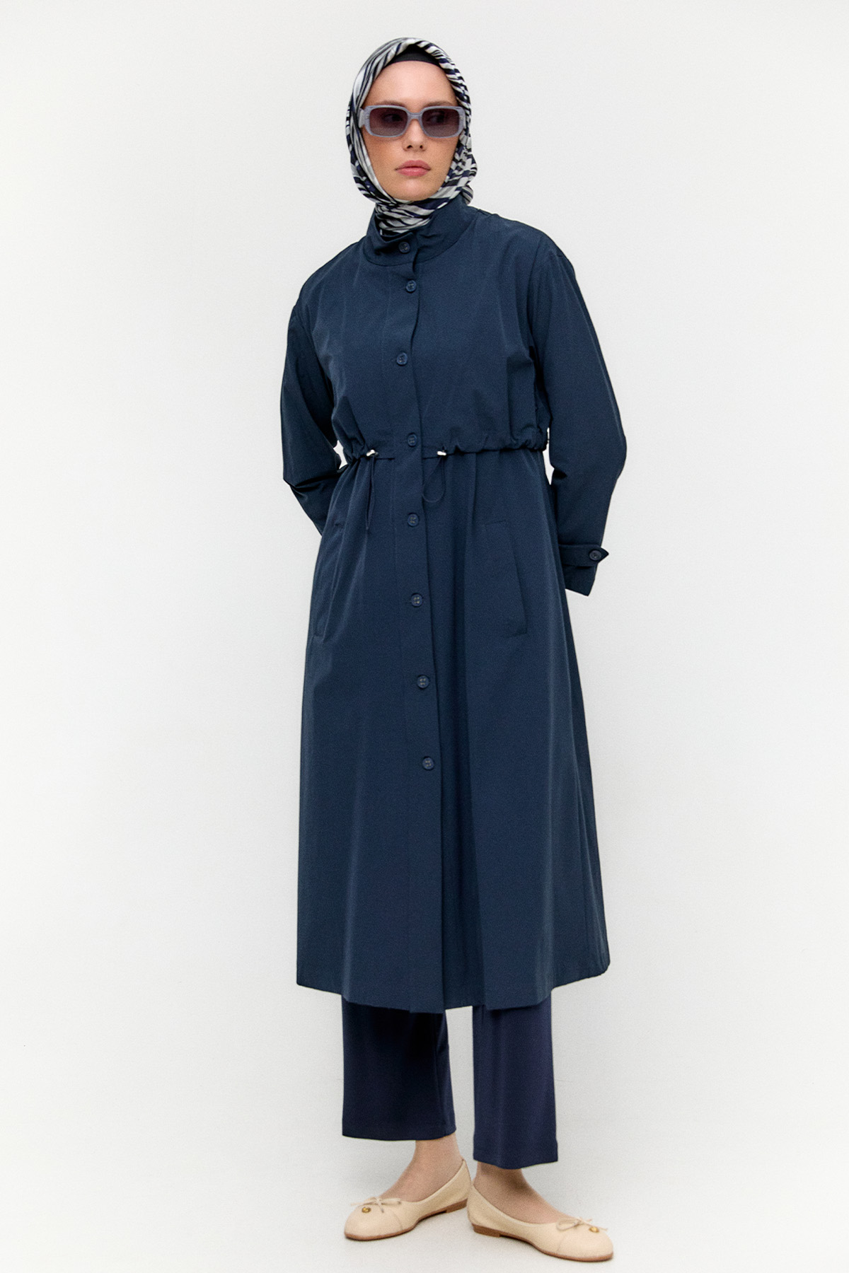 Kemerli Stoper Detaylı Pardesü, Tesettür Giyim