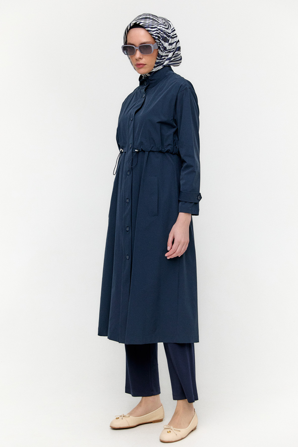 Kemerli Stoper Detaylı Pardesü, Tesettür Giyim