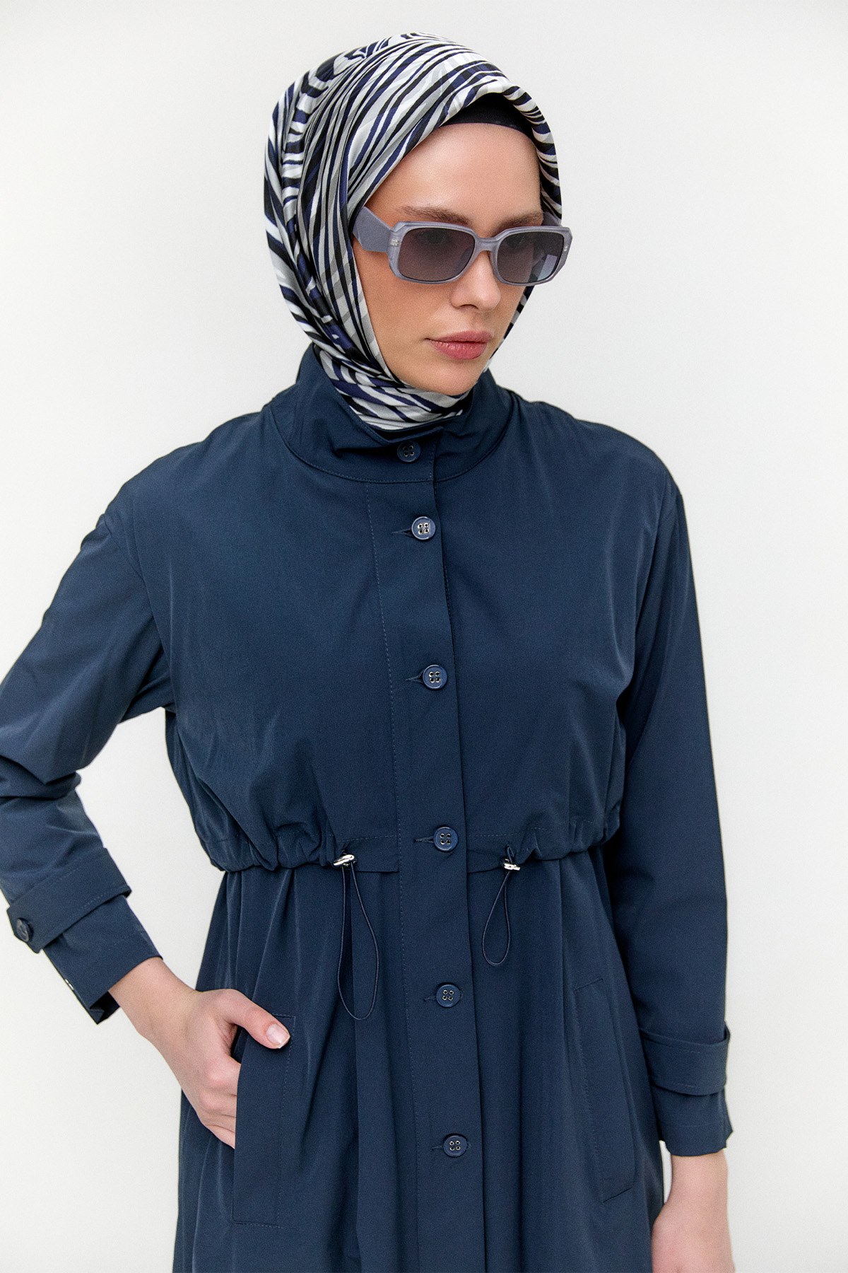 Kemerli Stoper Detaylı Pardesü, Tesettür Giyim