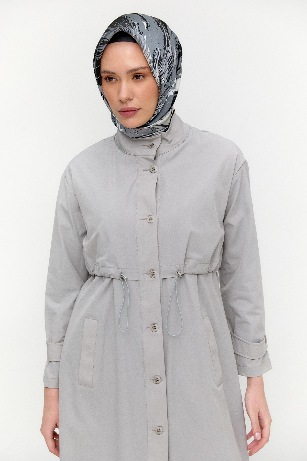 Kemerli Stoper Detaylı Pardesü, Tesettür Giyim
