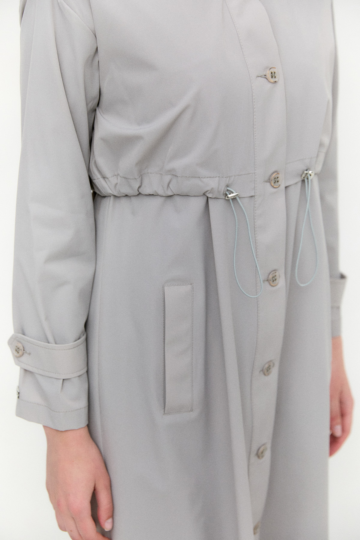 Kemerli Stoper Detaylı Pardesü, Tesettür Giyim