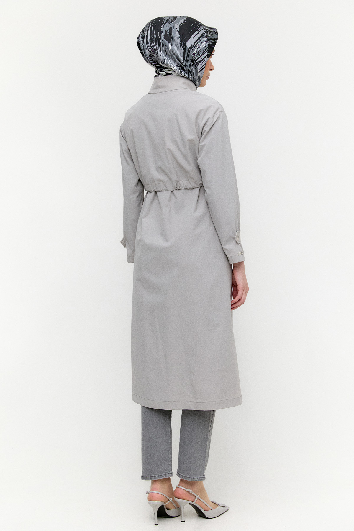 Kemerli Stoper Detaylı Pardesü, Tesettür Giyim