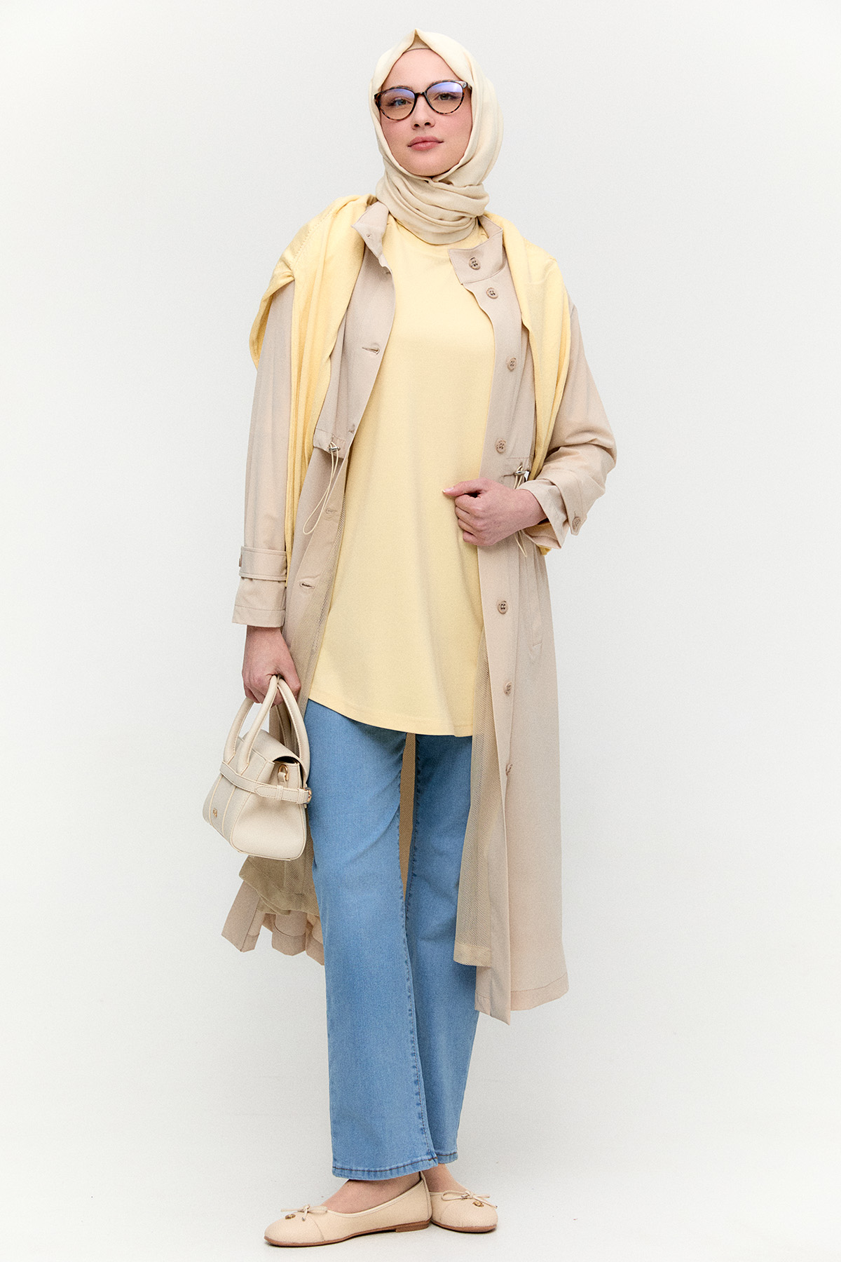 Stoper Detaylı Pardesü, Tesettür Giyim