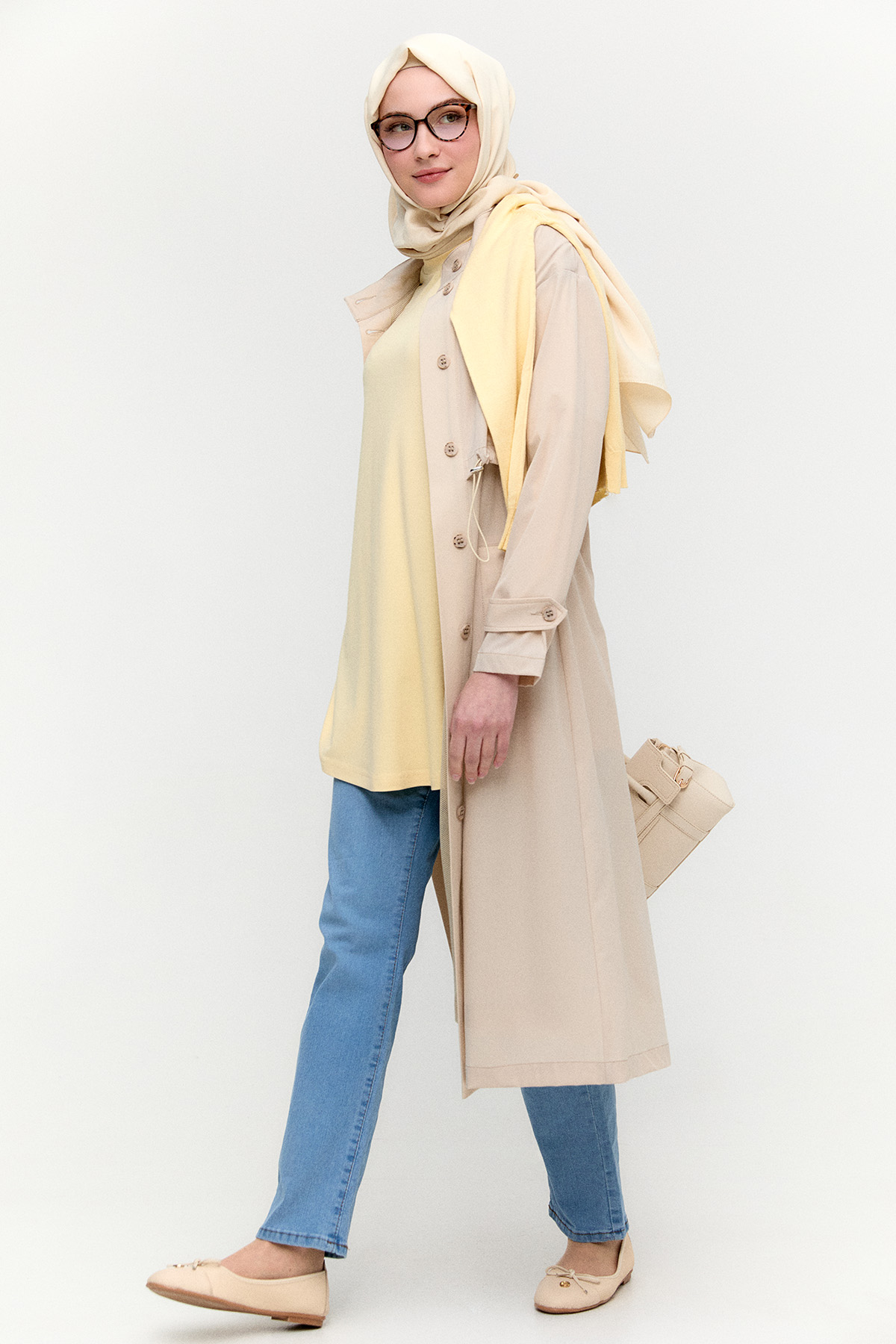 Stoper Detaylı Pardesü, Tesettür Giyim