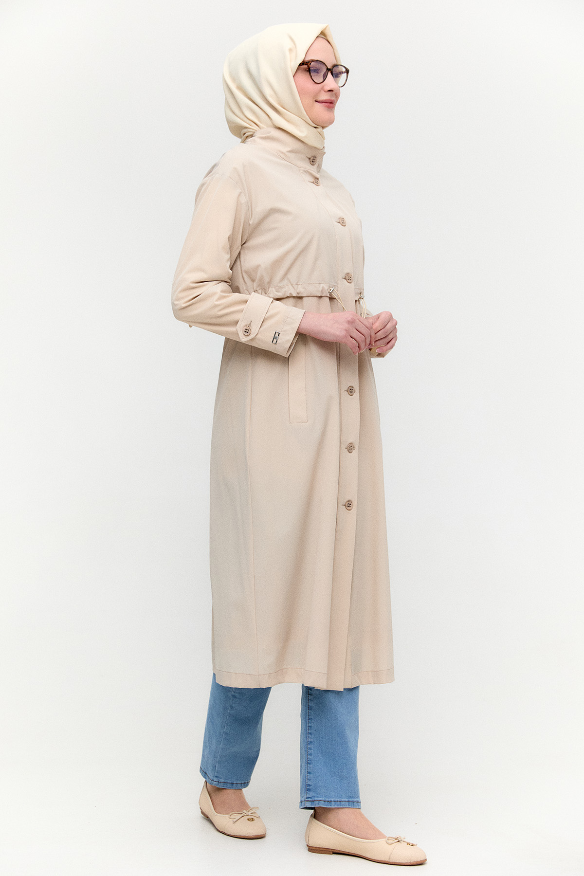 Stoper Detaylı Pardesü, Tesettür Giyim