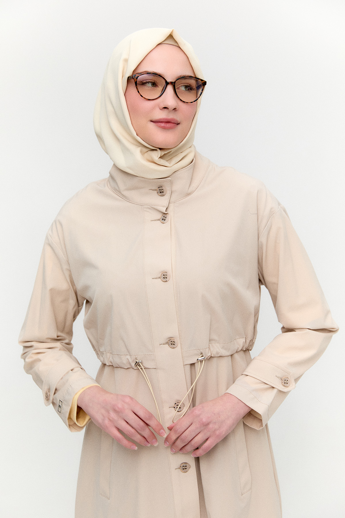 Stoper Detaylı Pardesü, Tesettür Giyim