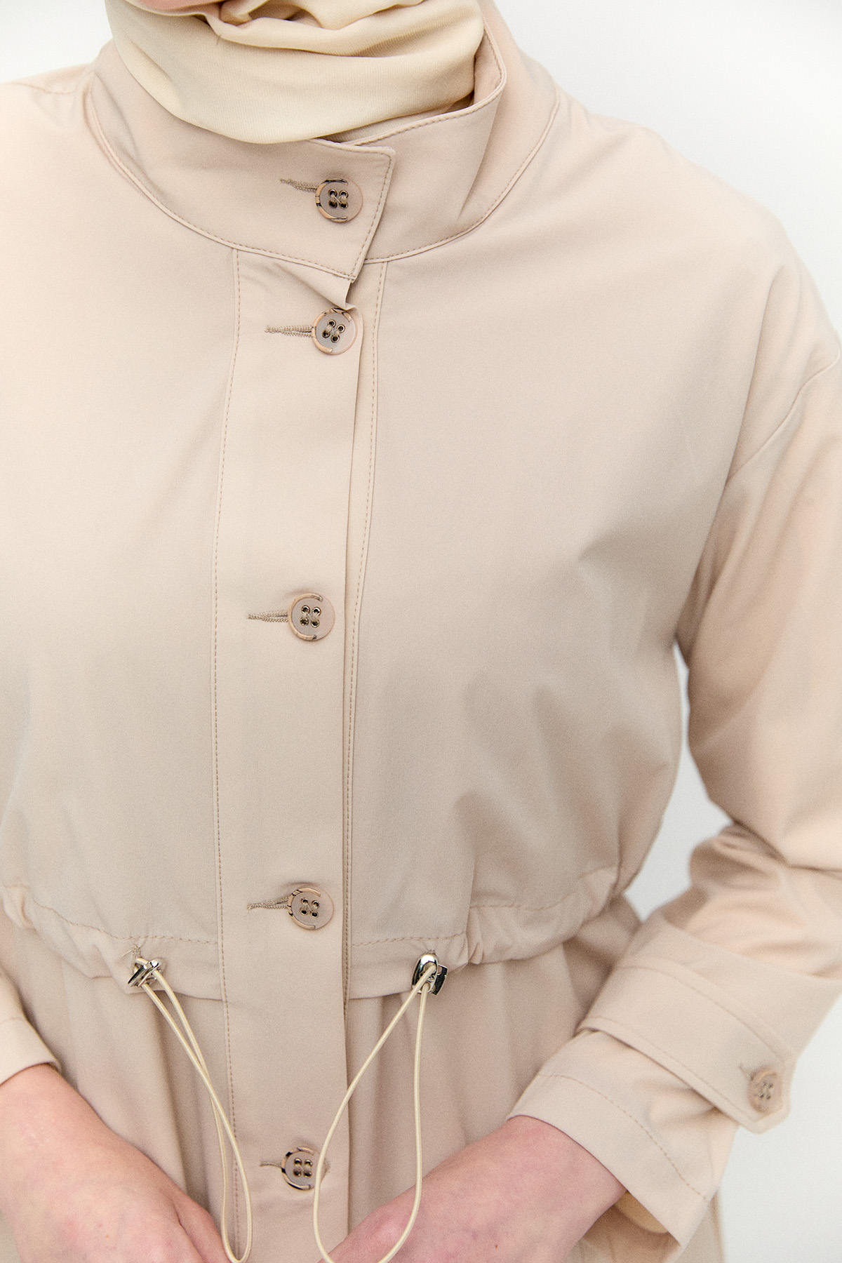 Stoper Detaylı Pardesü, Tesettür Giyim