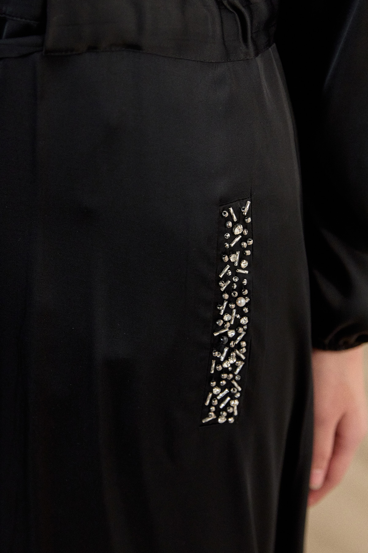 Taş İşlemeli Saten Pardesü, Tesettür Giyim