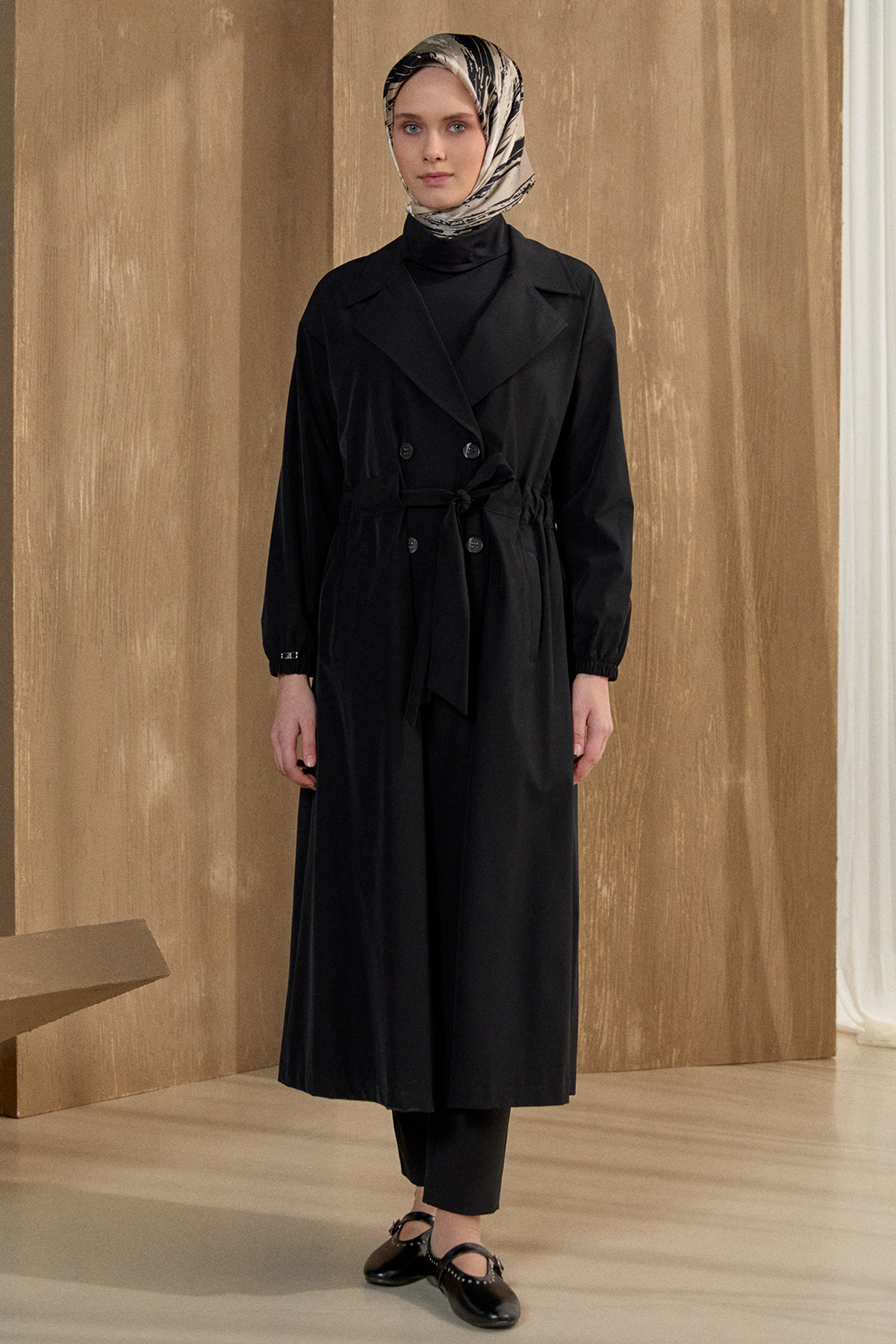 Kruvaze Kuşaklı Pardesü, Tesettür Giyim