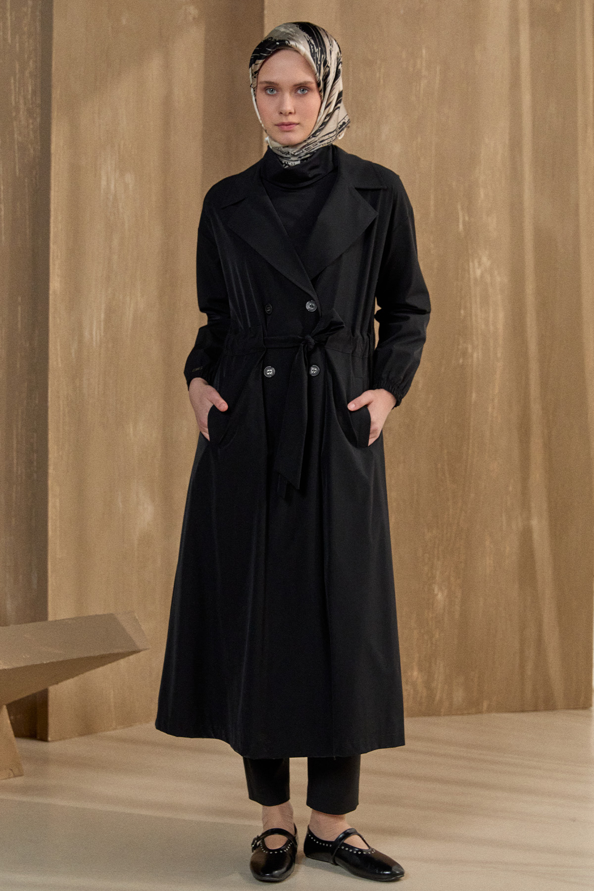 Kruvaze Kuşaklı Pardesü, Tesettür Giyim