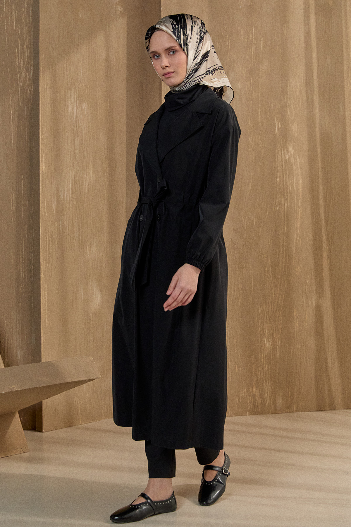 Kruvaze Kuşaklı Pardesü, Tesettür Giyim