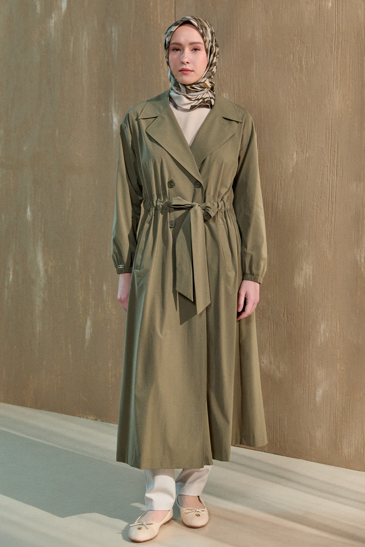 Kruvaze Kuşaklı Pardesü, Tesettür Giyim