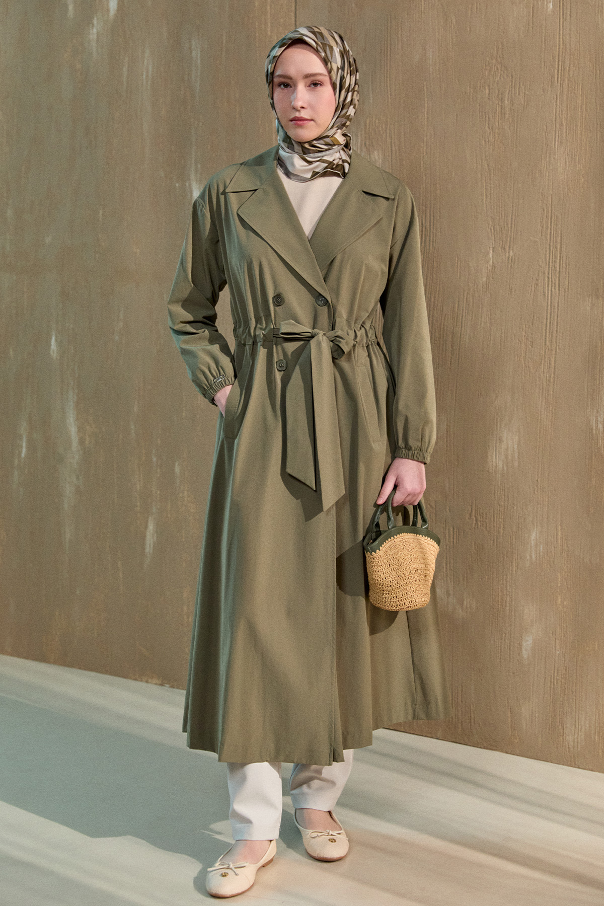 Kruvaze Kuşaklı Pardesü, Tesettür Giyim