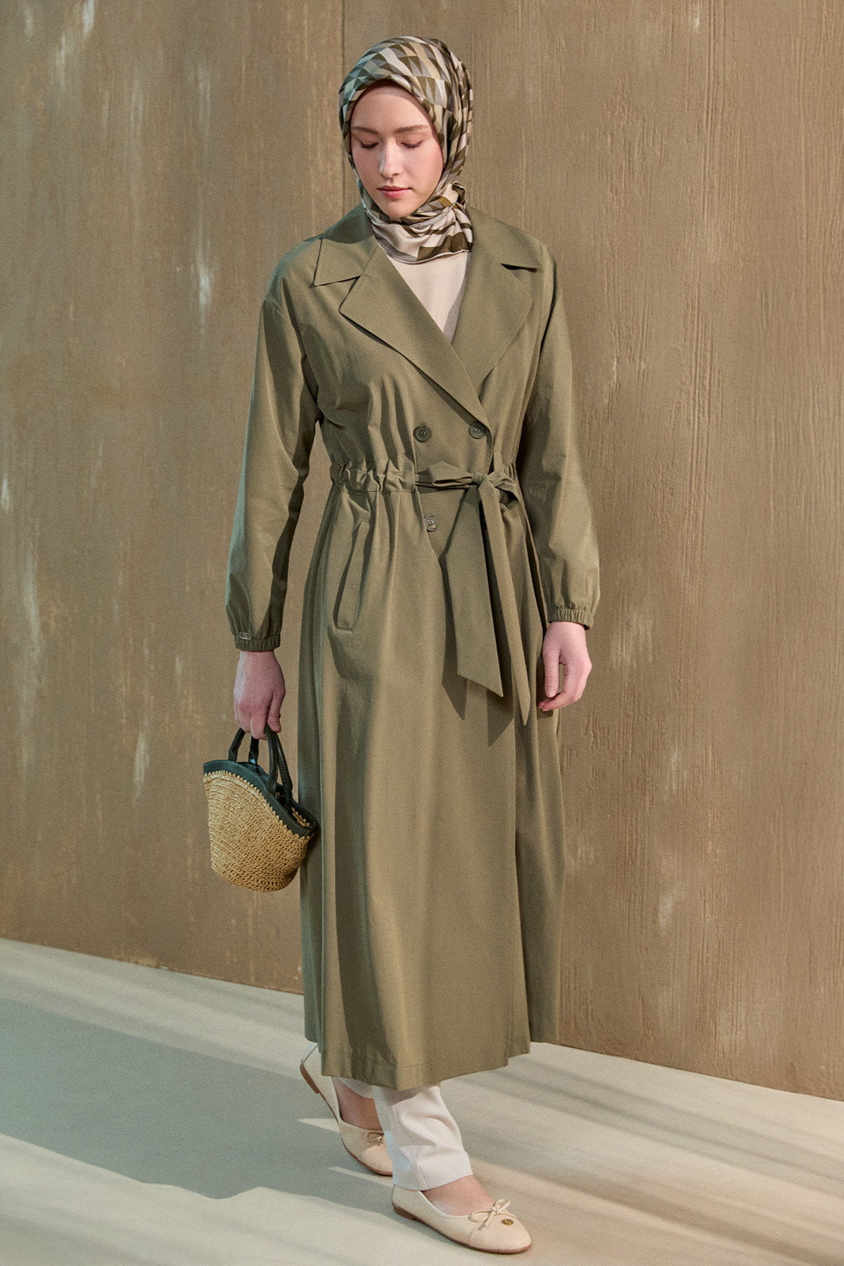 Kruvaze Kuşaklı Pardesü, Tesettür Giyim