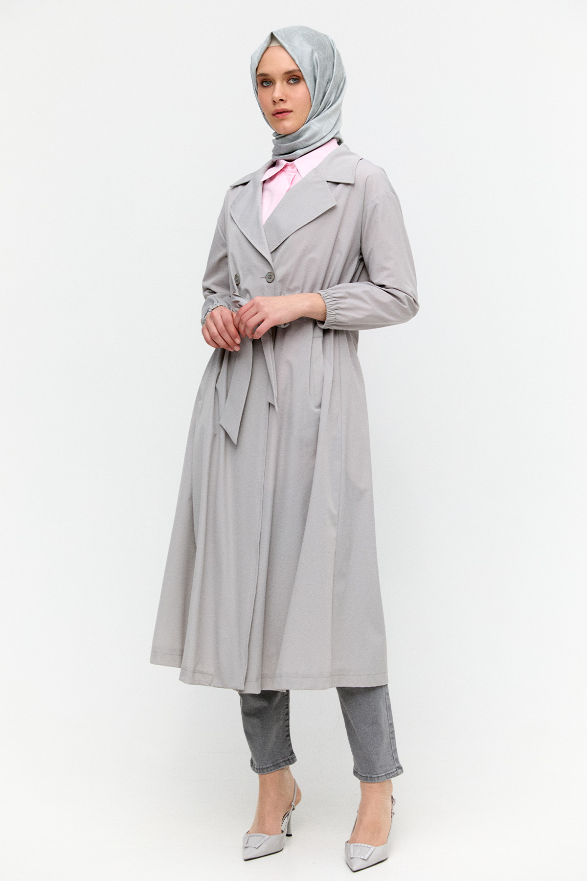 Kruvaze Kuşaklı Pardesü, Tesettür Giyim