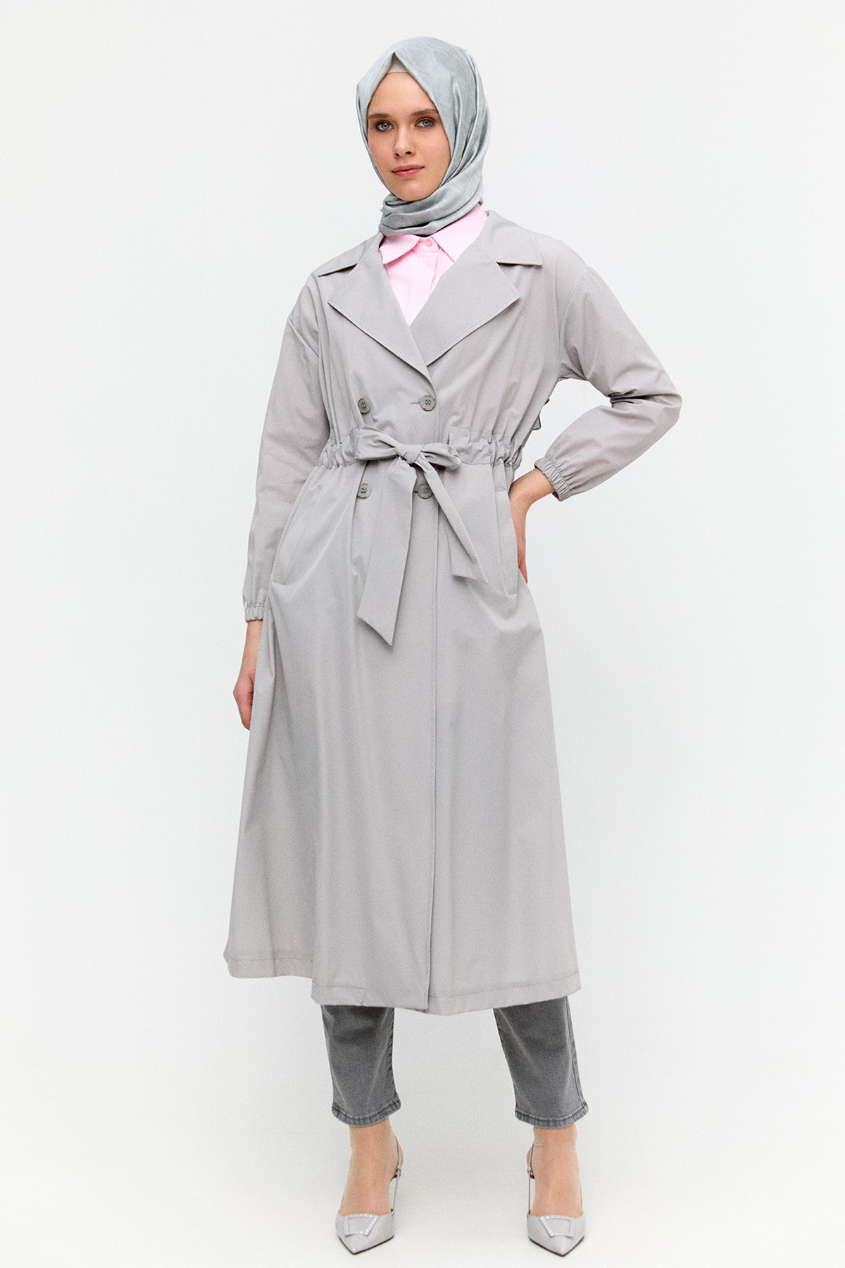 Kruvaze Kuşaklı Pardesü, Tesettür Giyim