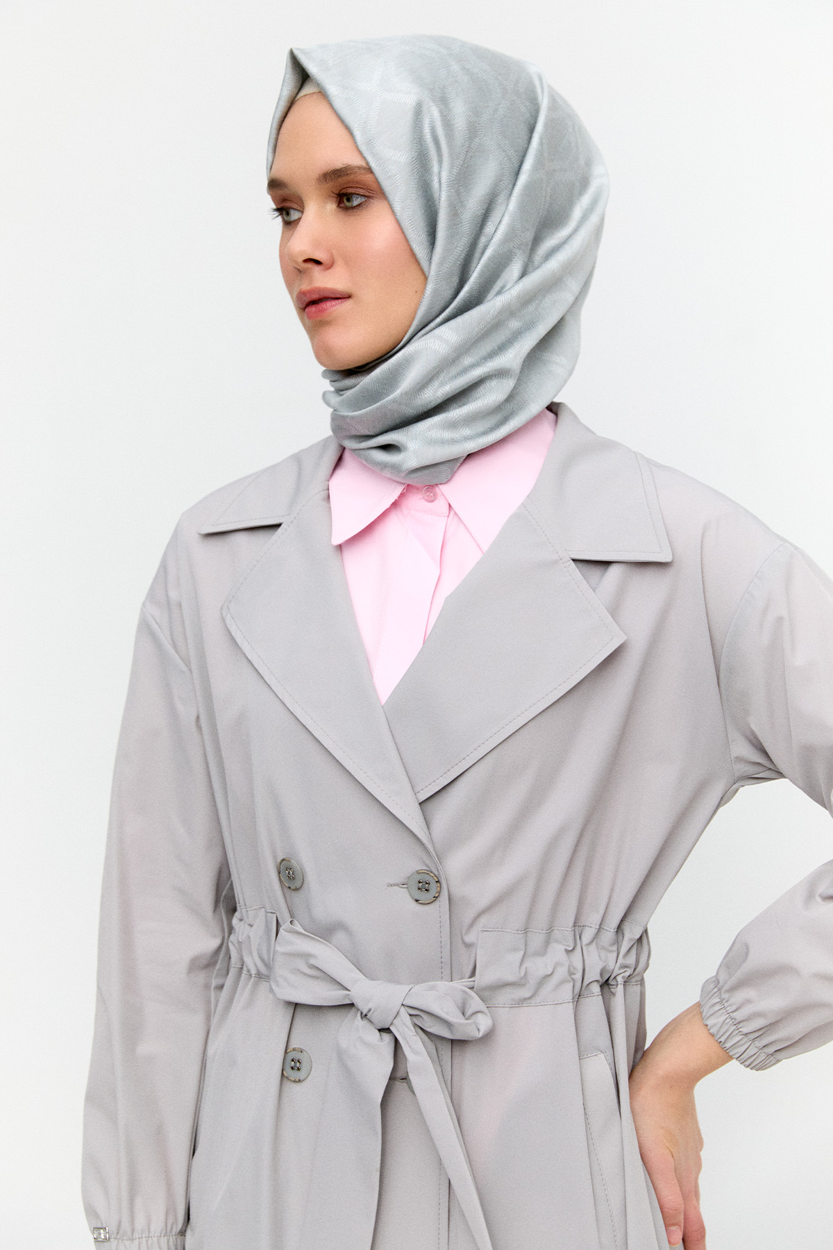 Kruvaze Kuşaklı Pardesü, Tesettür Giyim