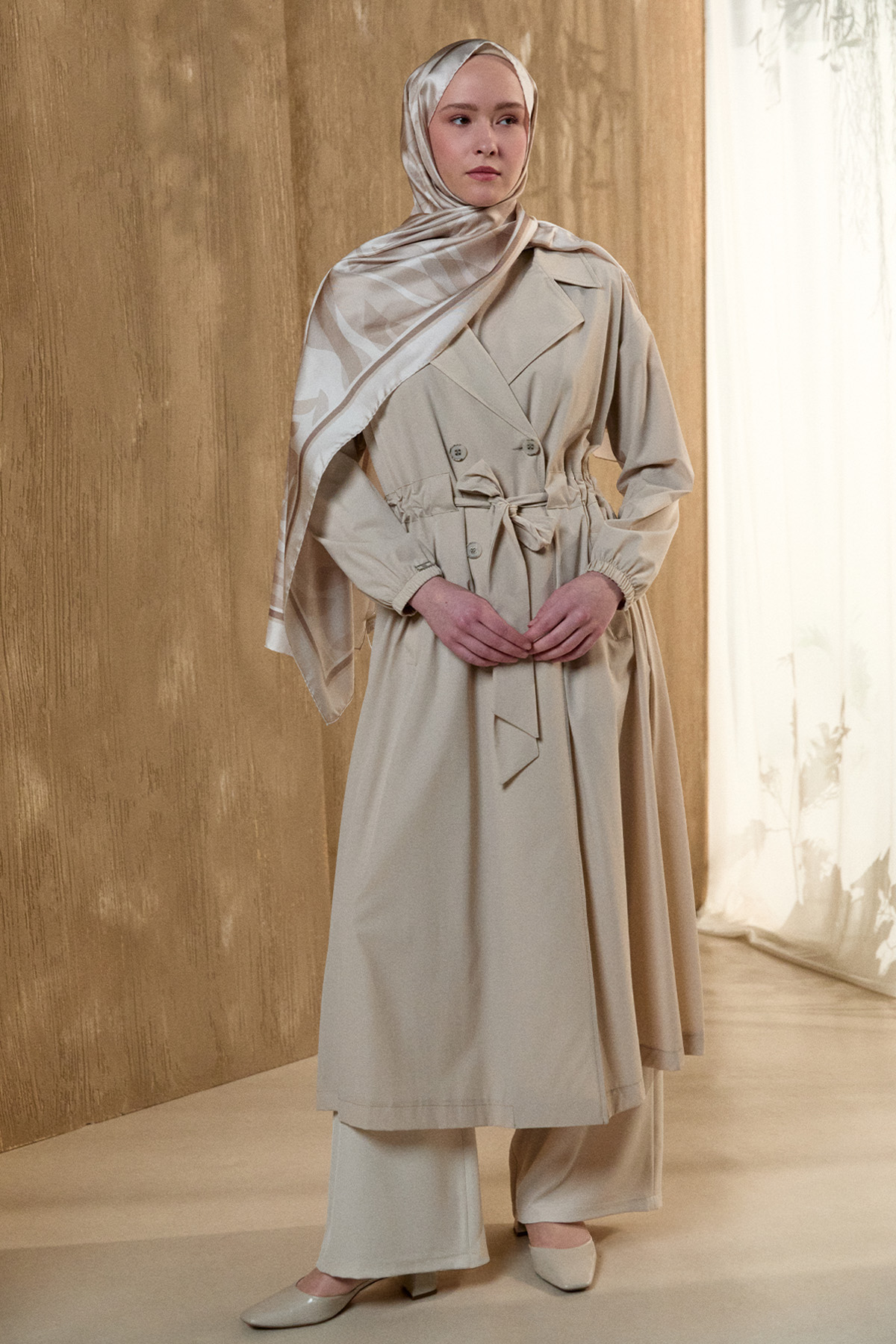 Kruvaze Kuşaklı Pardesü, Tesettür Giyim