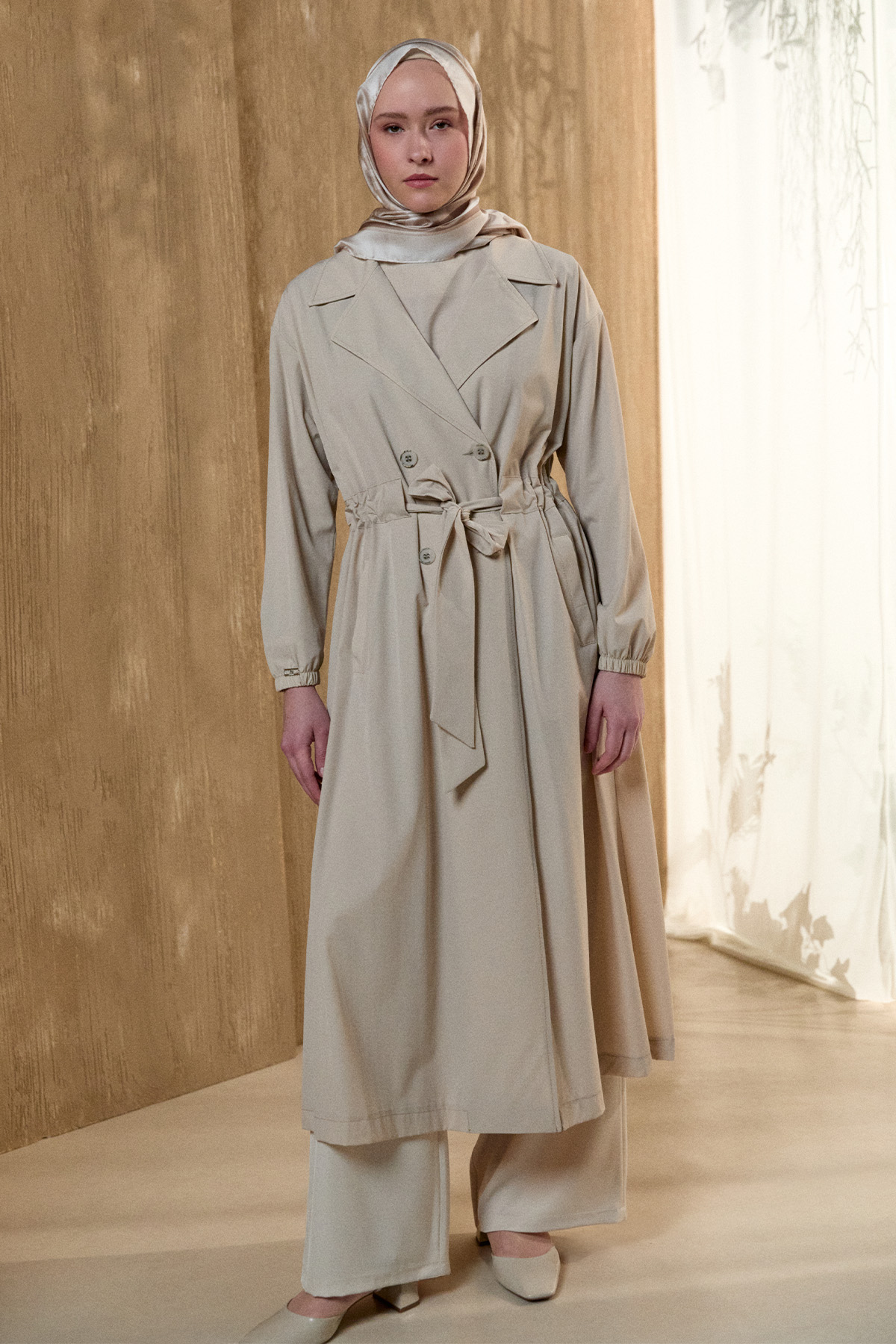 Kruvaze Kuşaklı Pardesü, Tesettür Giyim