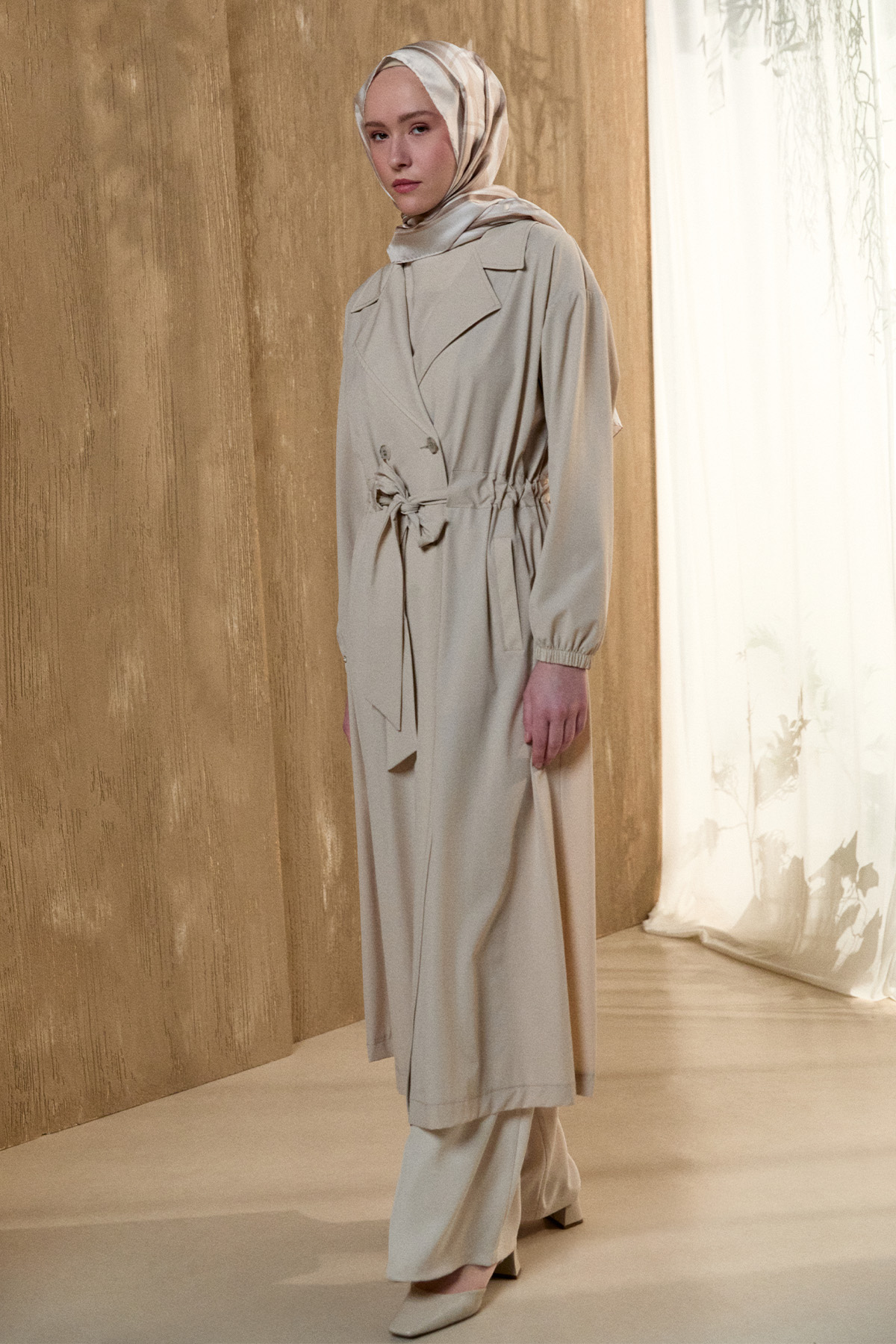 Kruvaze Kuşaklı Pardesü, Tesettür Giyim