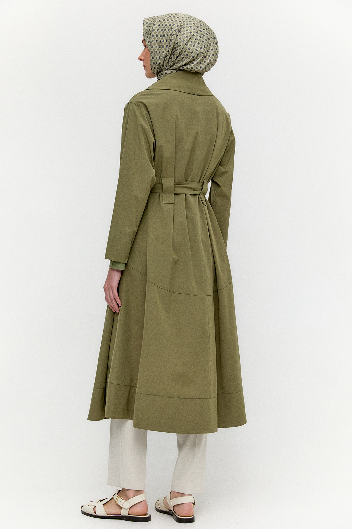 Şal Yakalı Kuşaklı Pardesü, Tesettür Giyim