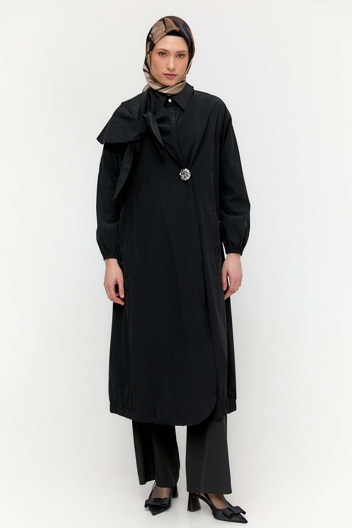 Mono Kapamalı Oversize Pardesü, Tesettür Giyim