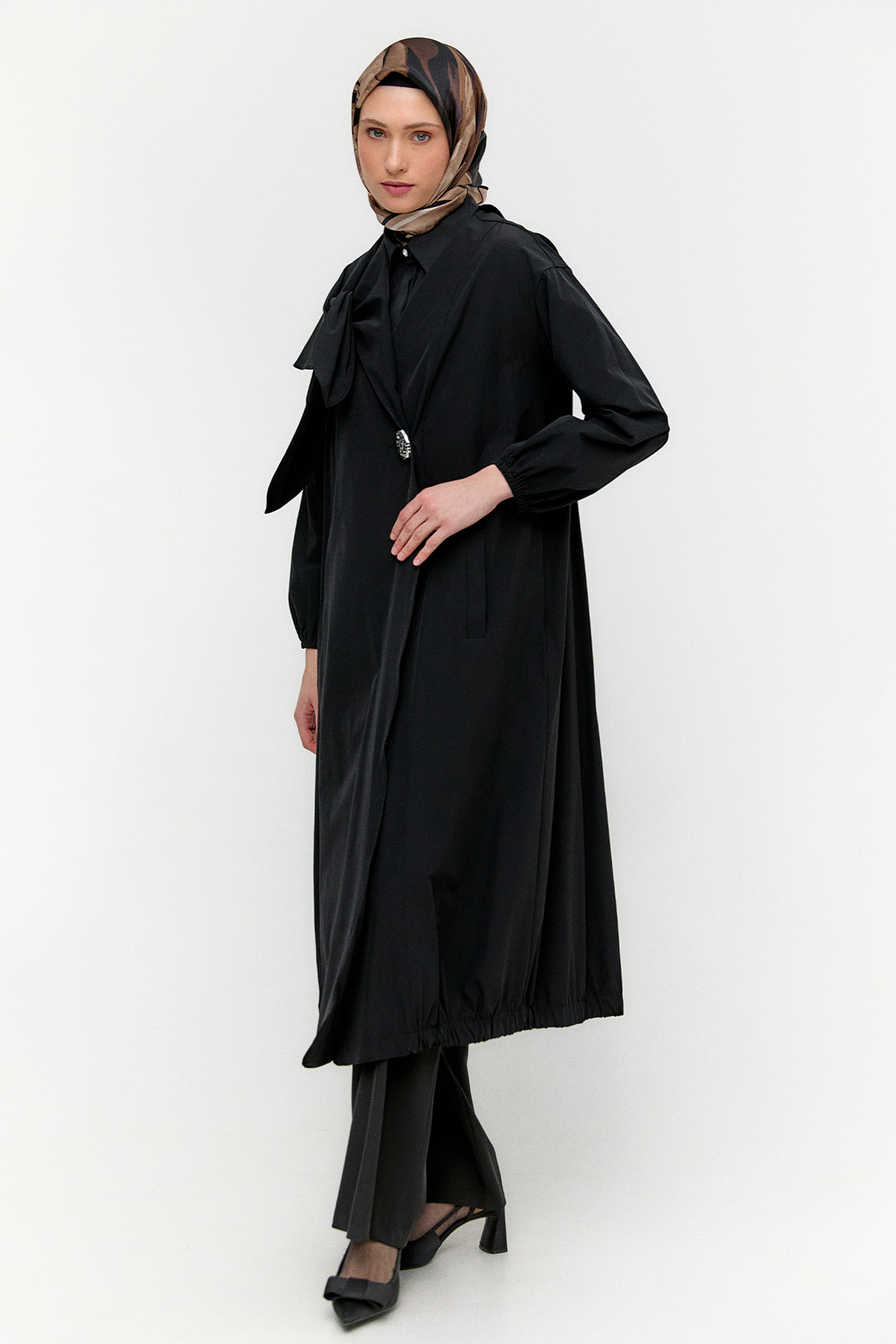 Mono Kapamalı Oversize Pardesü, Tesettür Giyim