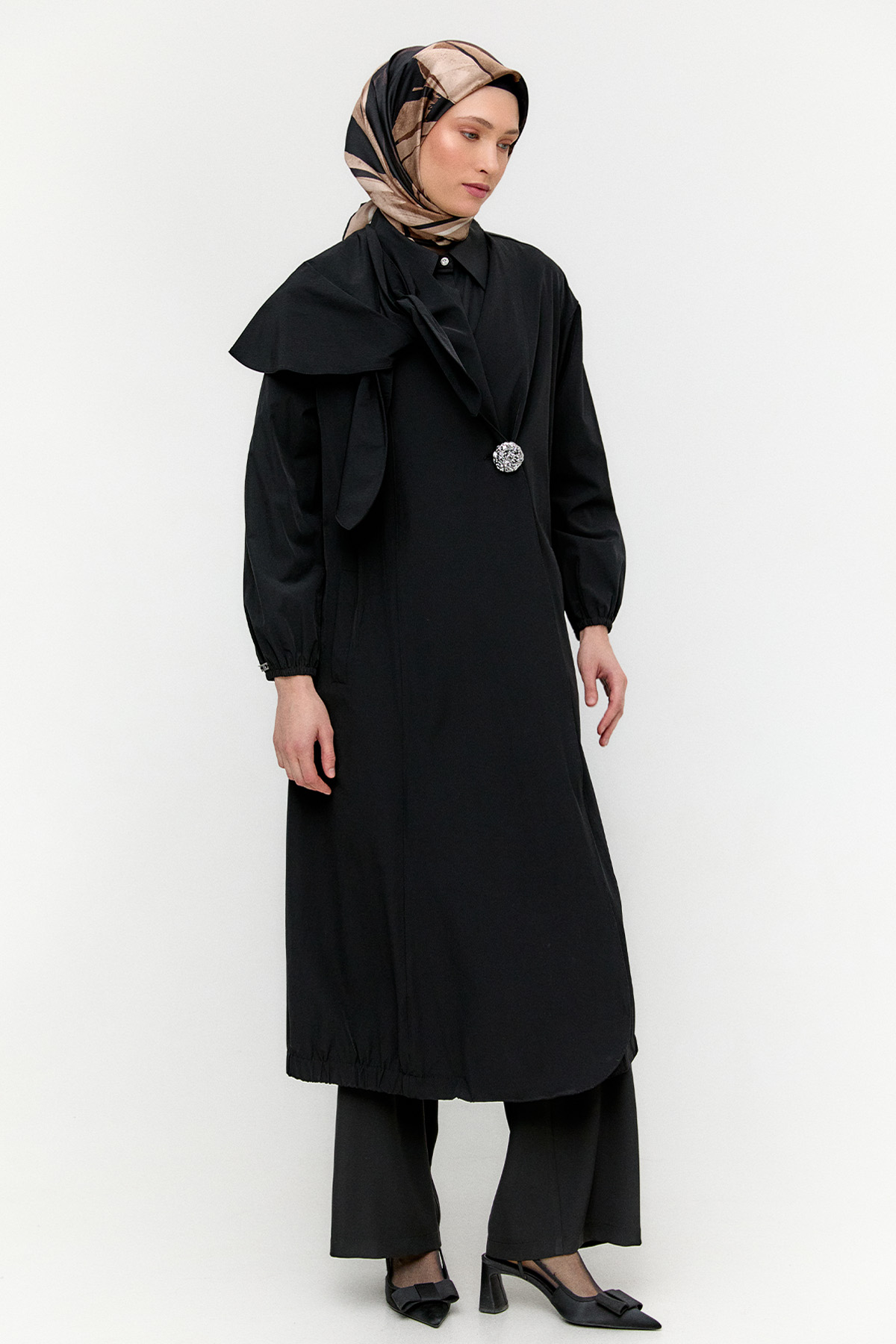 Mono Kapamalı Oversize Pardesü, Tesettür Giyim