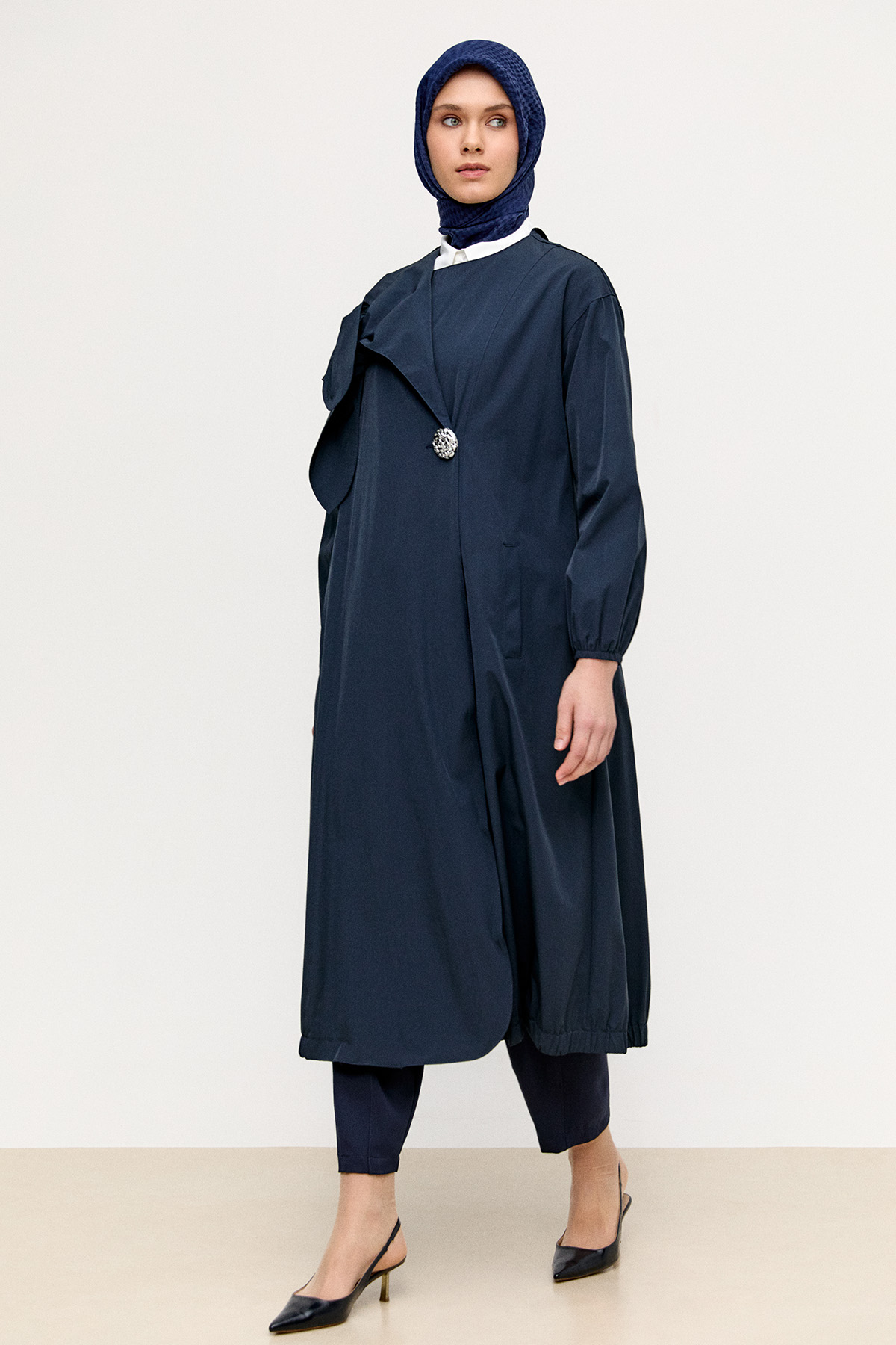 Mono Kapamalı Oversize Pardesü, Tesettür Giyim