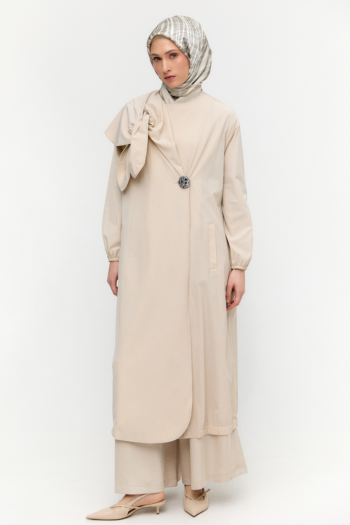 Mono Kapamalı Oversize Pardesü, Tesettür Giyim