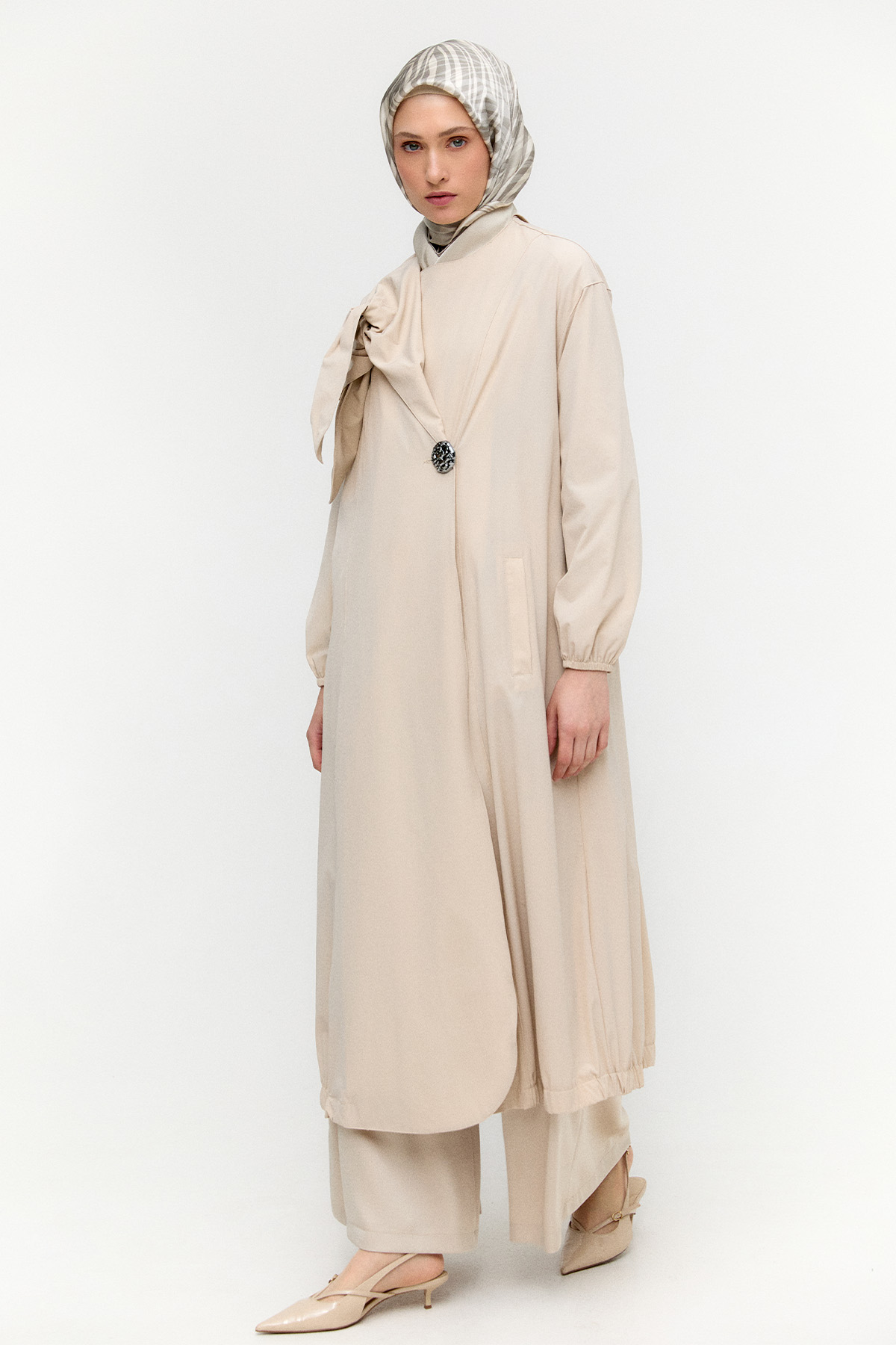 Mono Kapamalı Oversize Pardesü, Tesettür Giyim