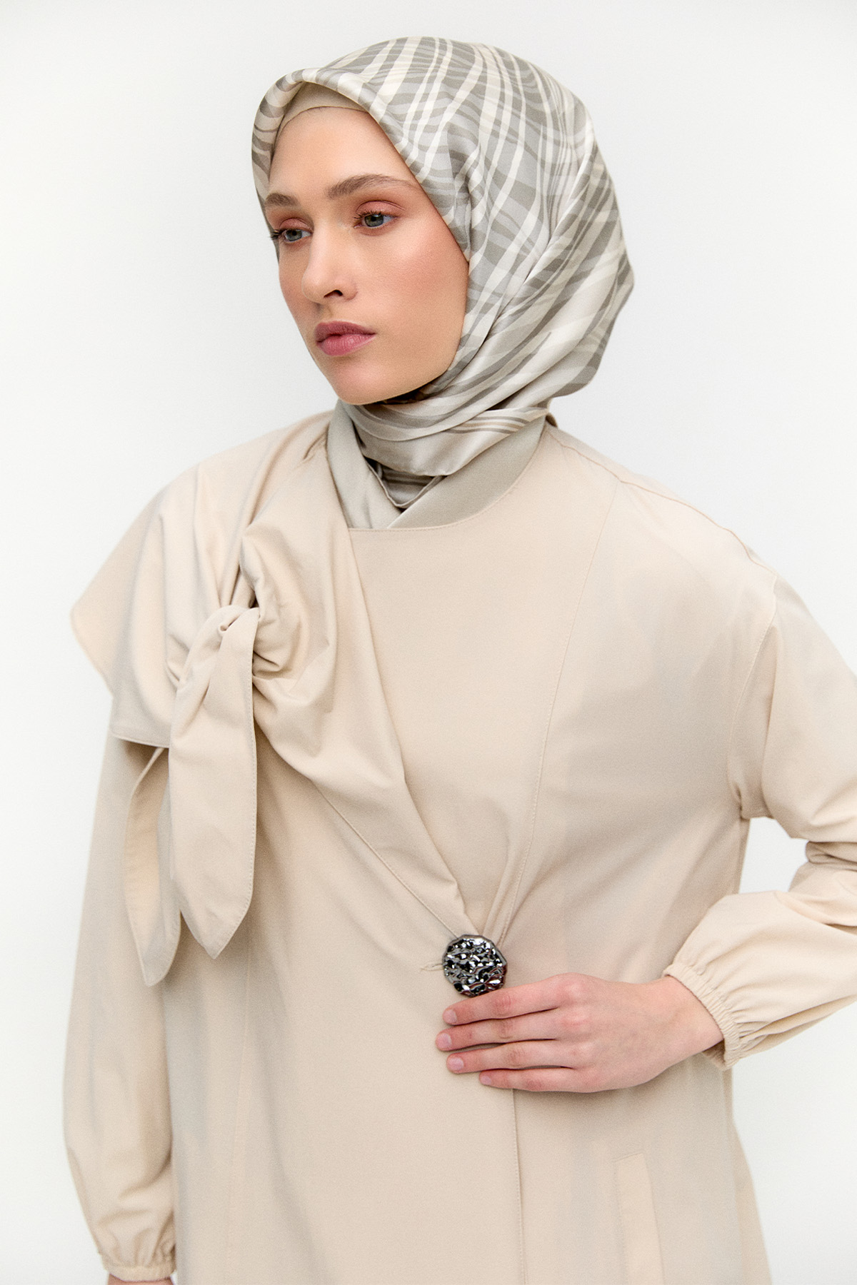 Mono Kapamalı Oversize Pardesü, Tesettür Giyim