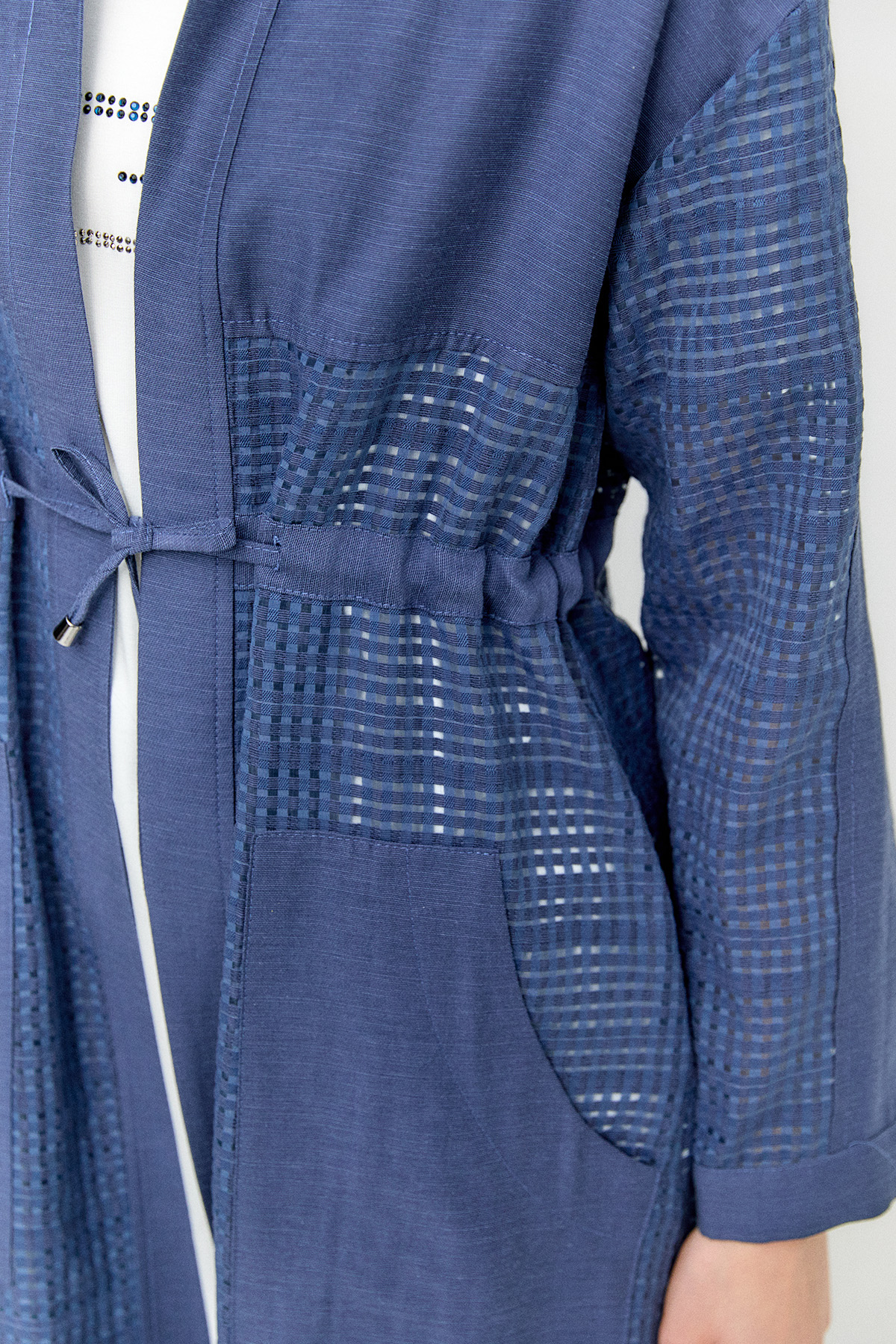 Kuşaklı File Kombinli Pardesü, Tesettür Giyim