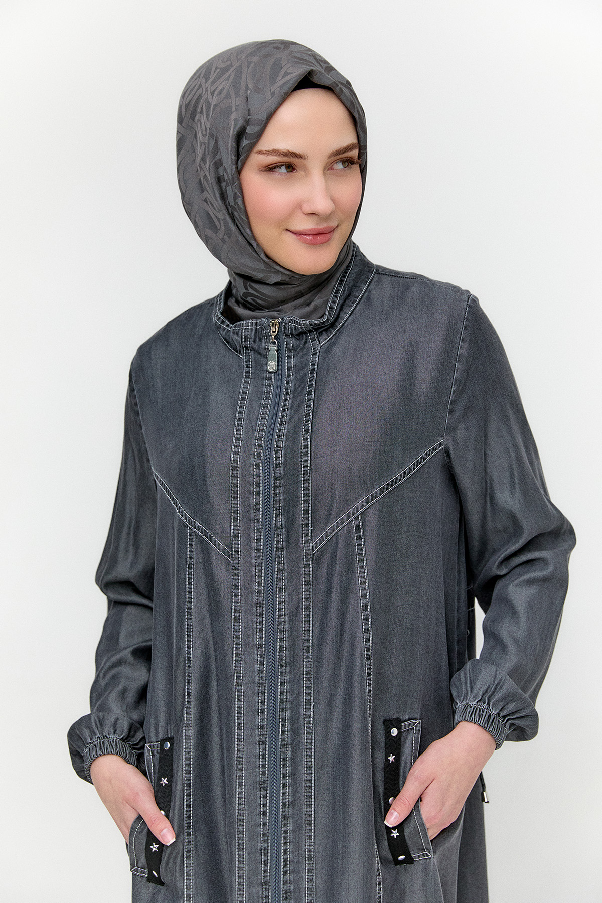 Fermuarlı Oversize Pardesü, Tesettür Giyim