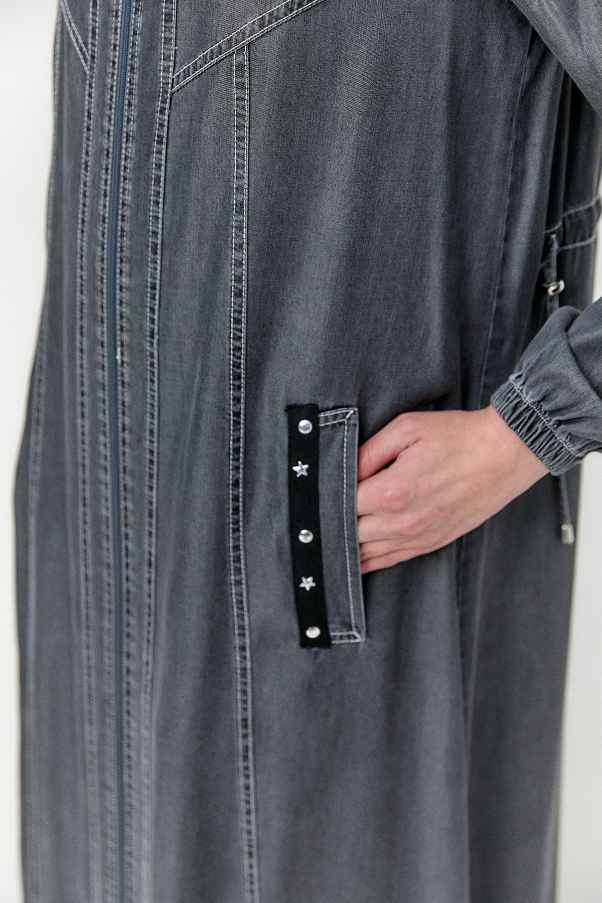 Fermuarlı Oversize Pardesü, Tesettür Giyim