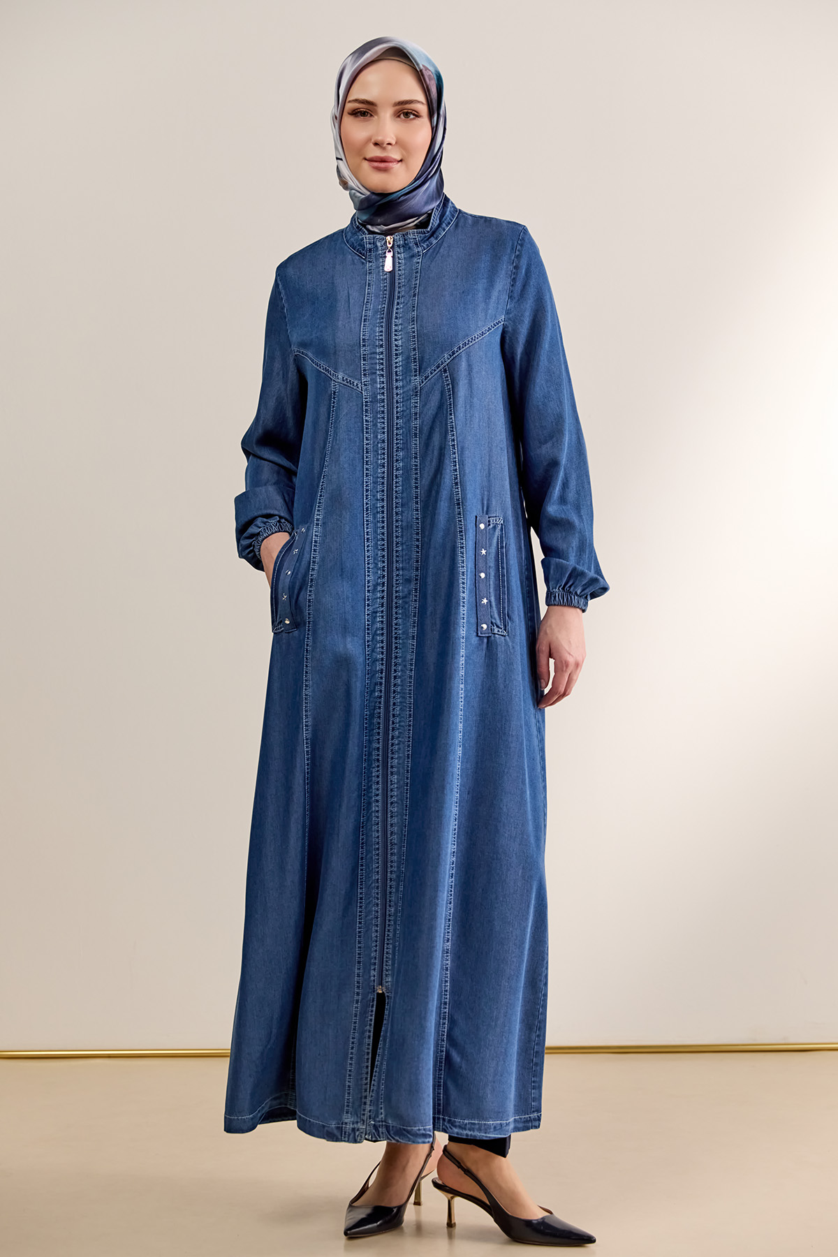 Fermuarlı Oversize Pardesü, Tesettür Giyim