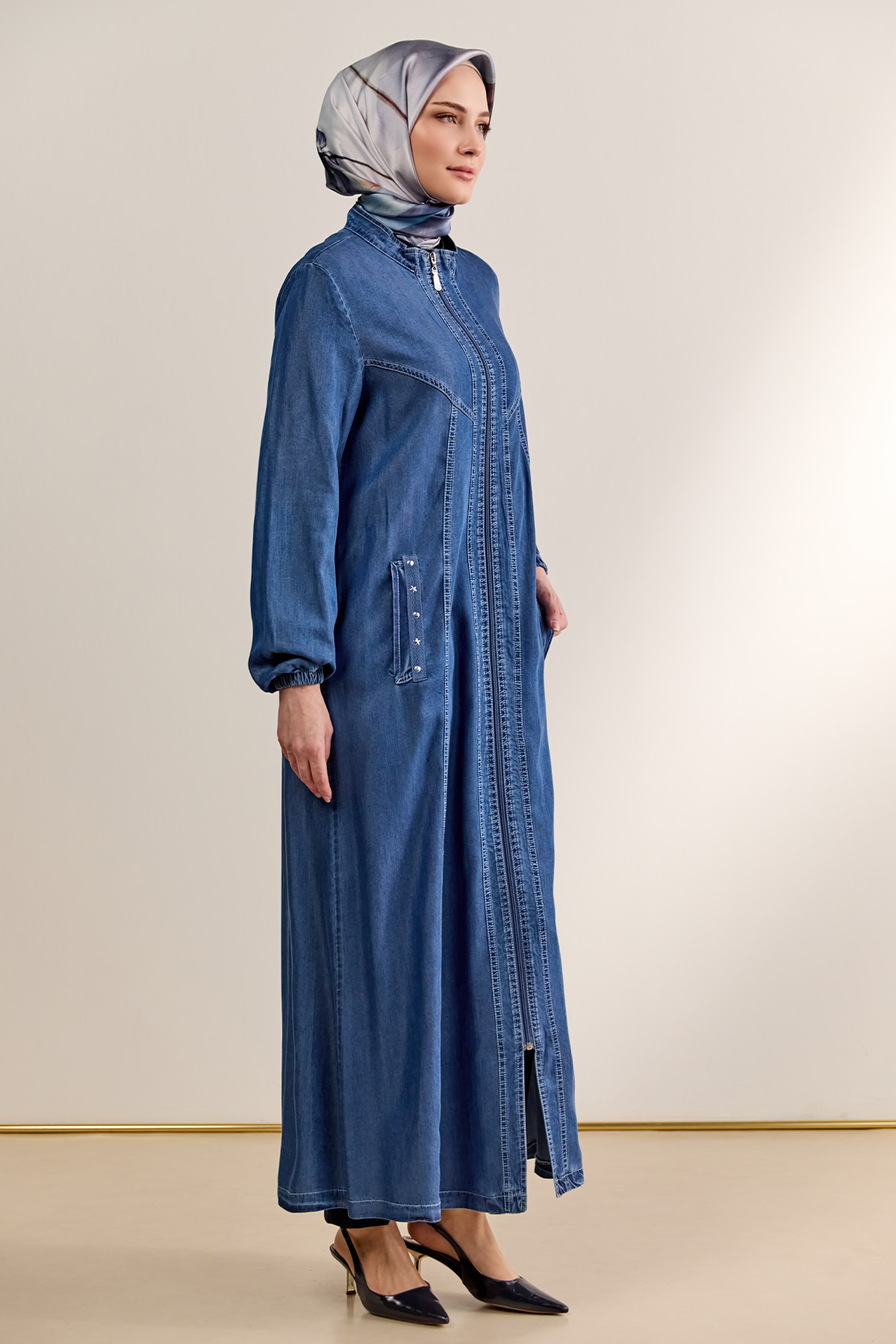 Fermuarlı Oversize Pardesü, Tesettür Giyim