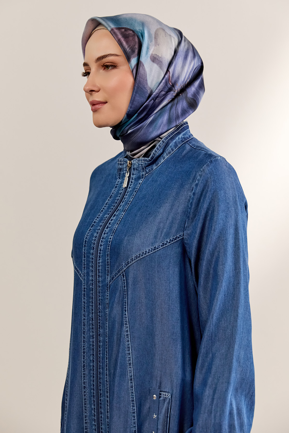 Fermuarlı Oversize Pardesü, Tesettür Giyim
