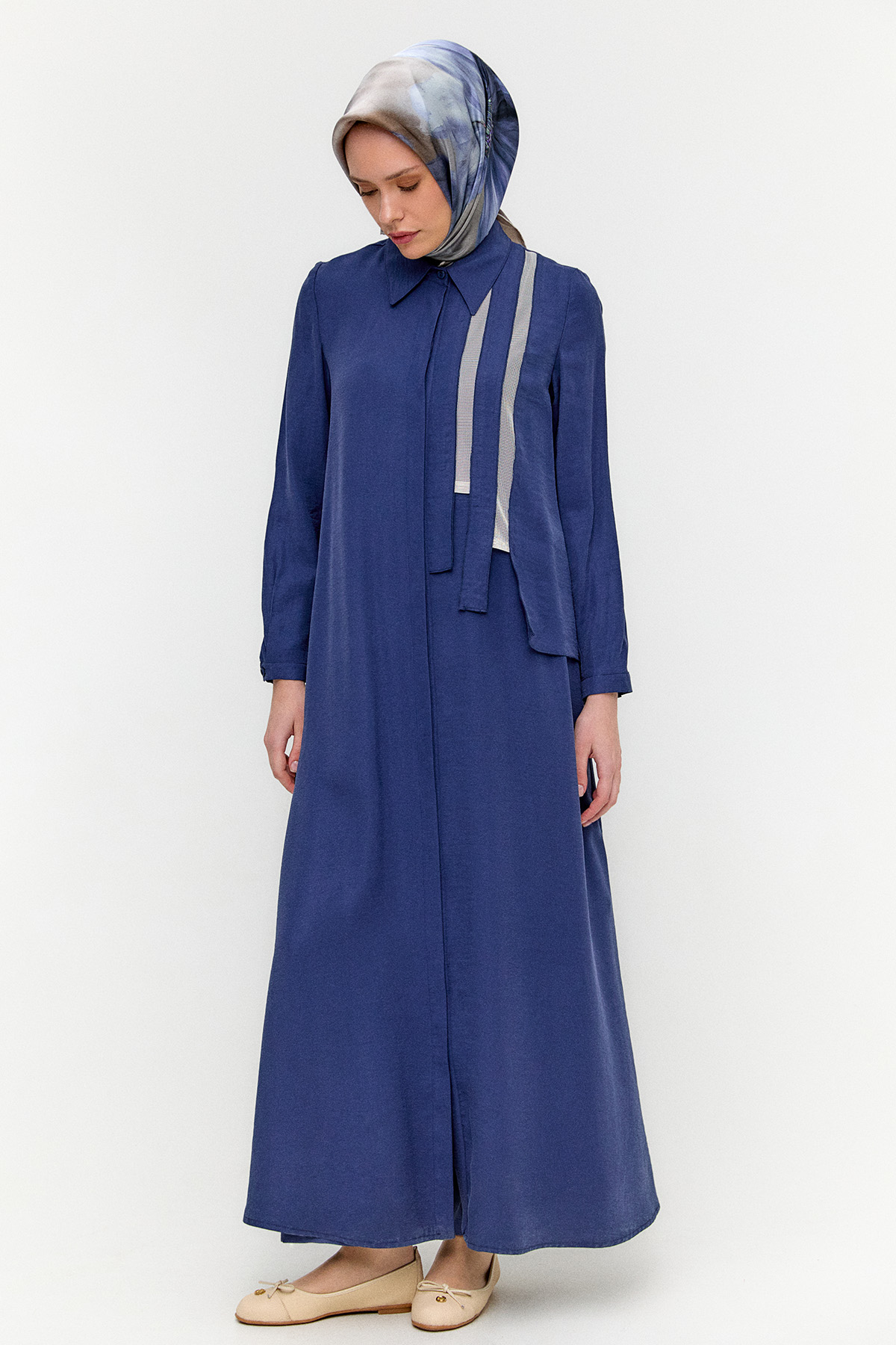 Şerit Detaylı Modal Pardesü, Tesettür Giyim
