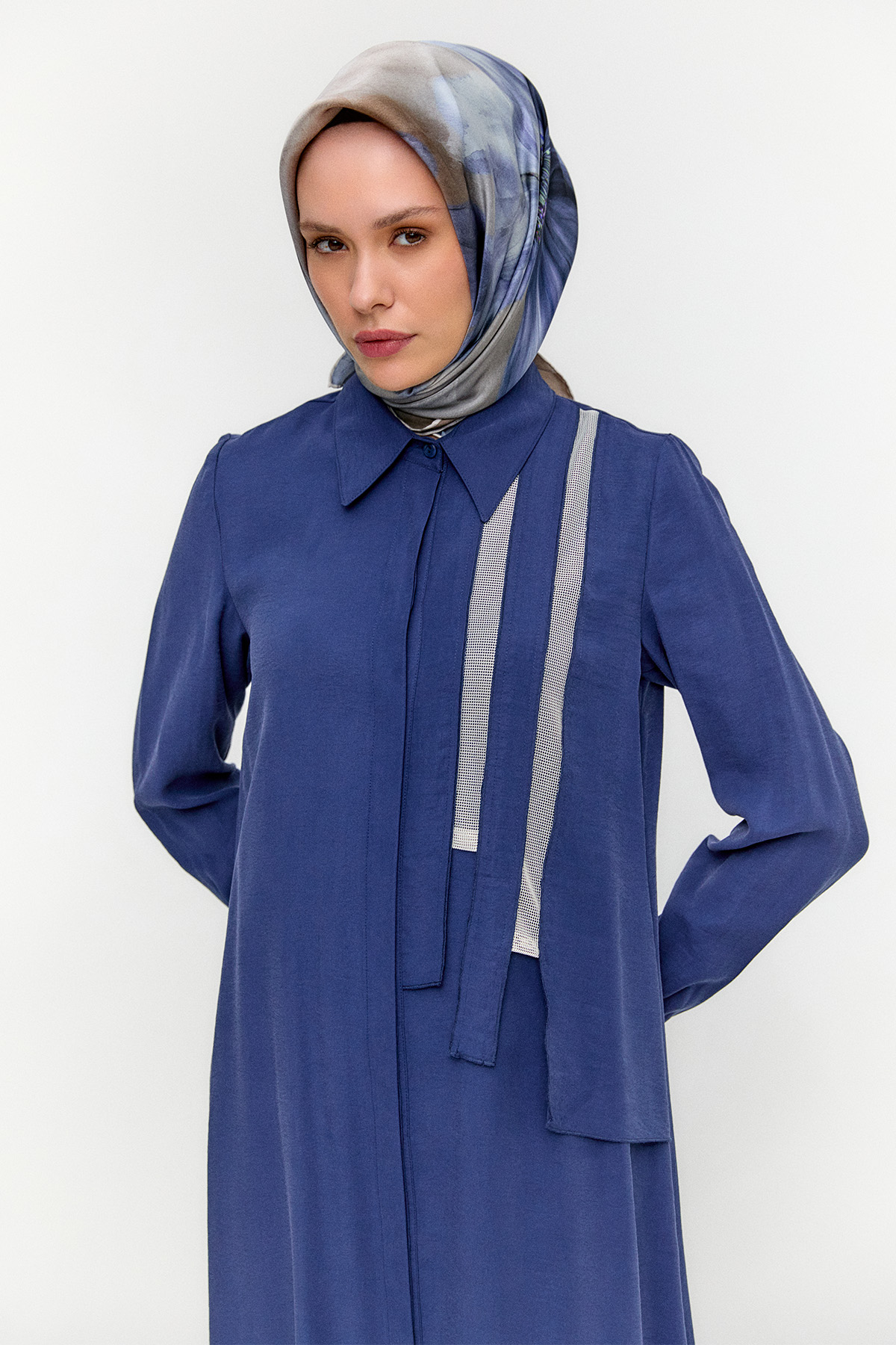 Şerit Detaylı Modal Pardesü, Tesettür Giyim