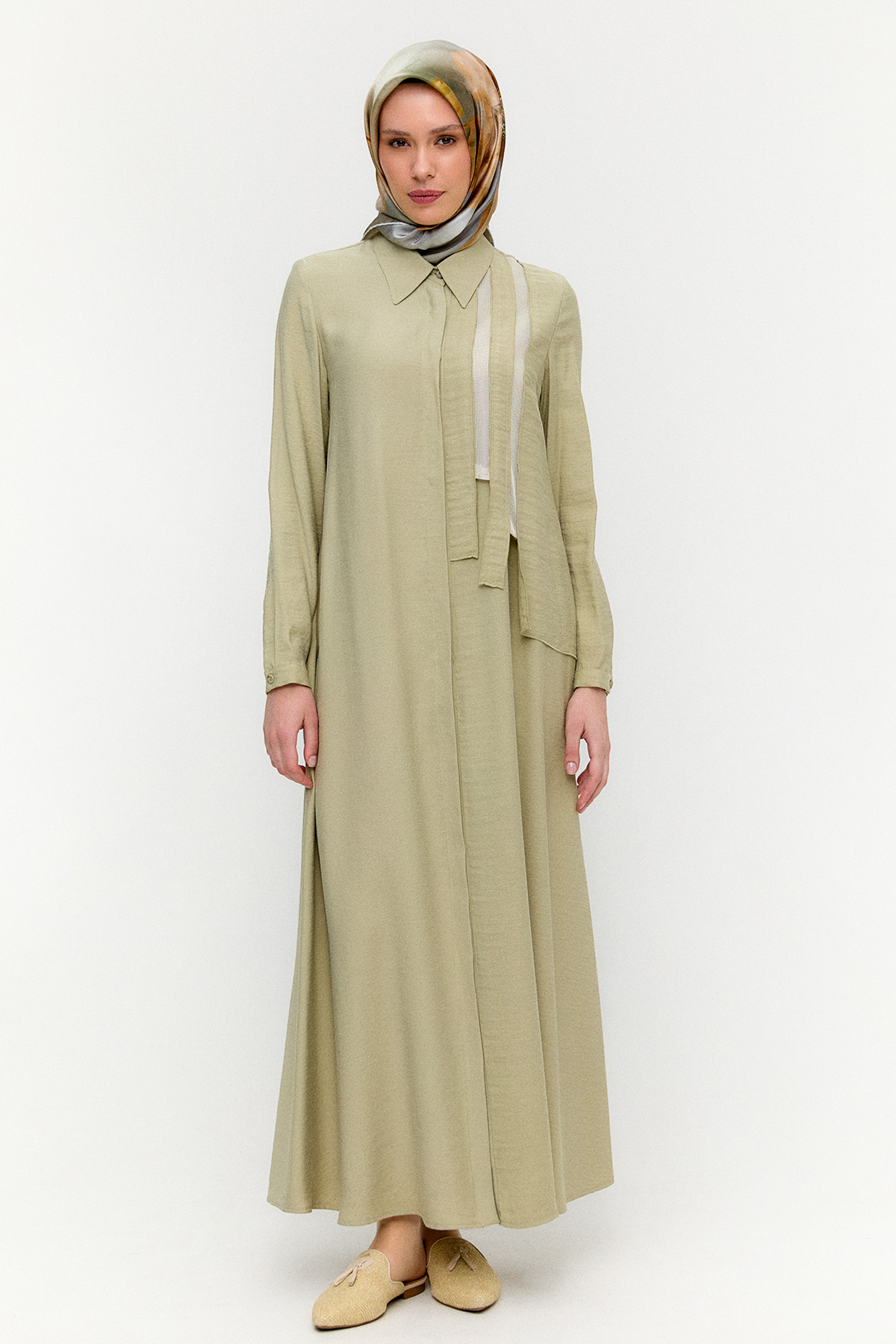 Şerit Detaylı Modal Pardesü, Tesettür Giyim
