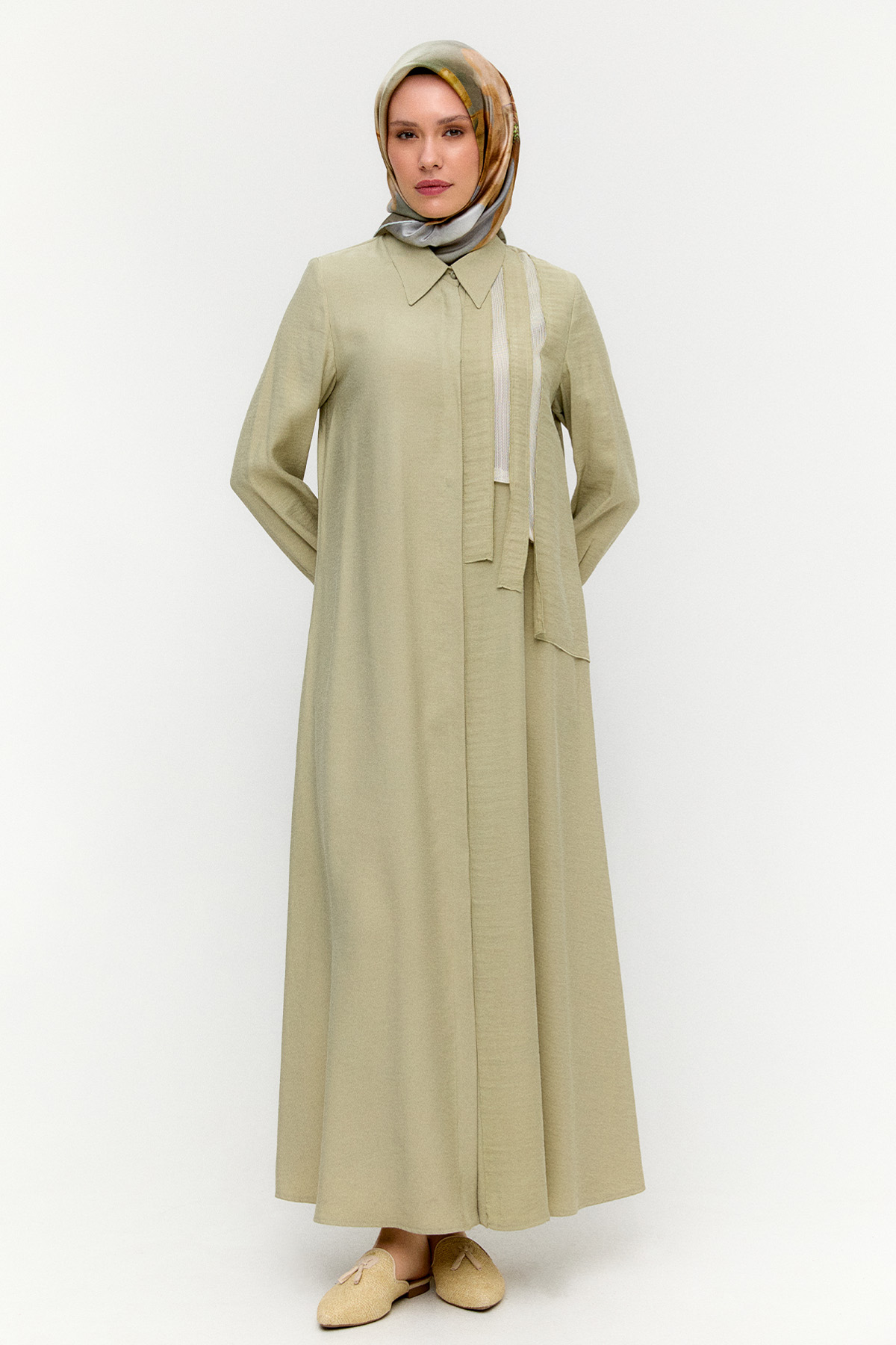 Şerit Detaylı Modal Pardesü, Tesettür Giyim