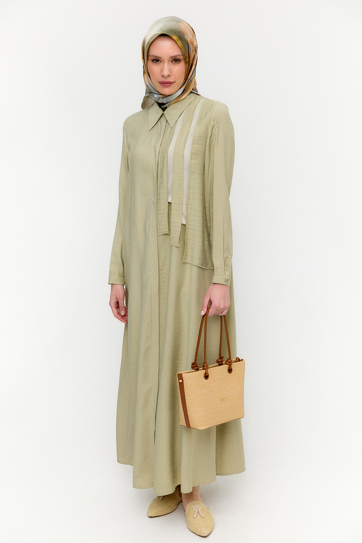 Şerit Detaylı Modal Pardesü, Tesettür Giyim