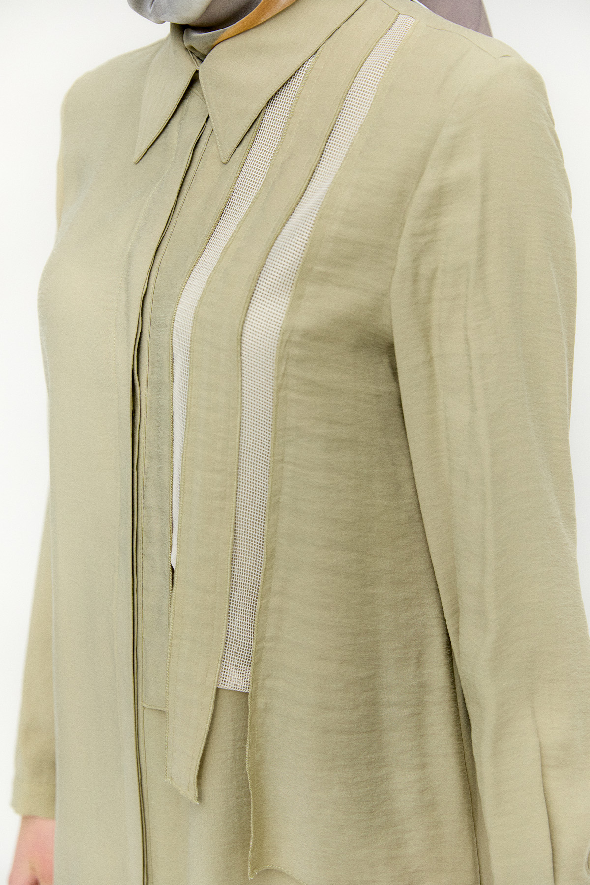 Şerit Detaylı Modal Pardesü, Tesettür Giyim