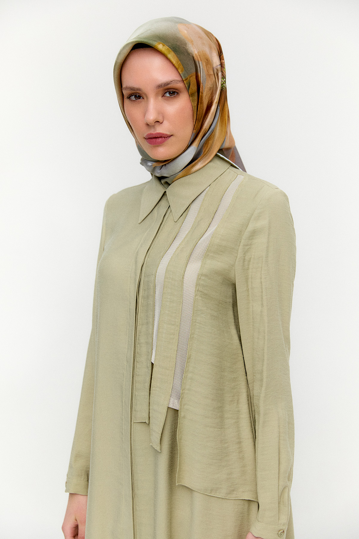 Şerit Detaylı Modal Pardesü, Tesettür Giyim
