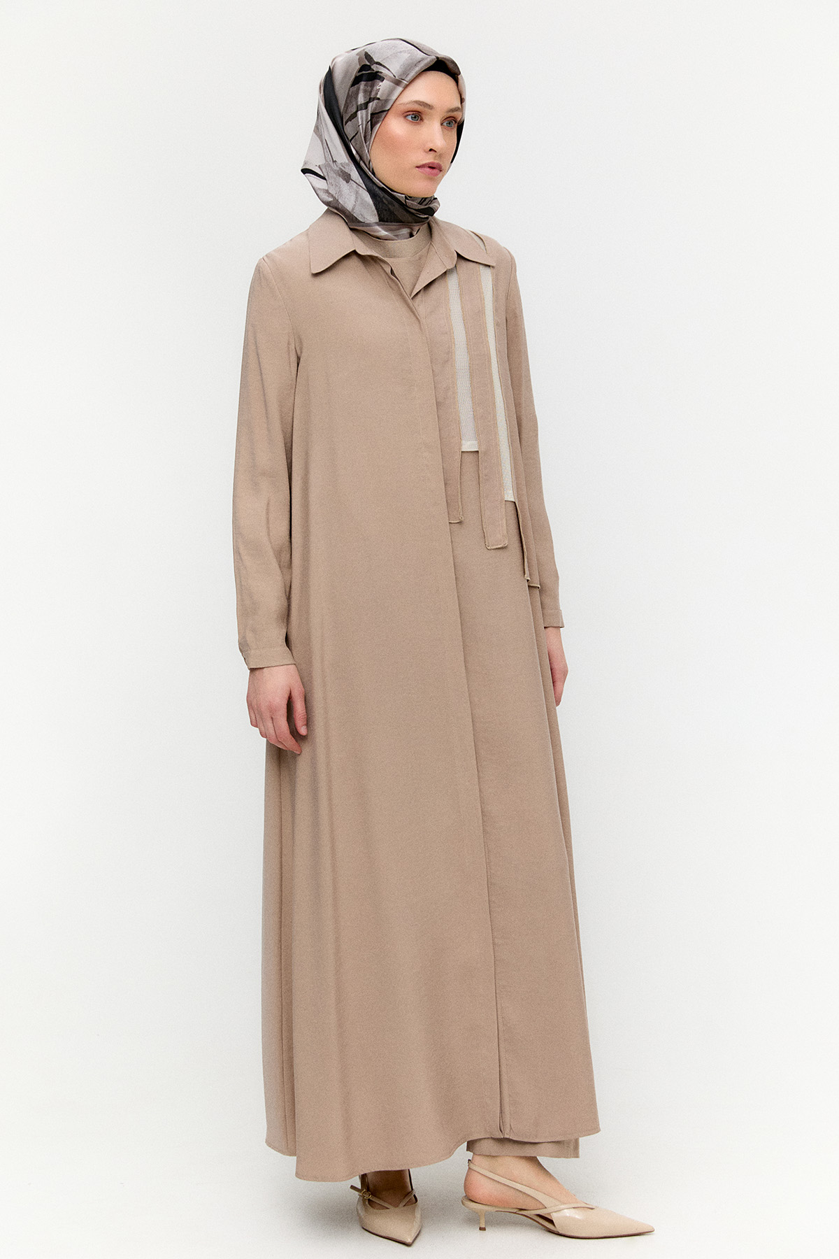 Şerit Detaylı Modal Pardesü, Tesettür Giyim