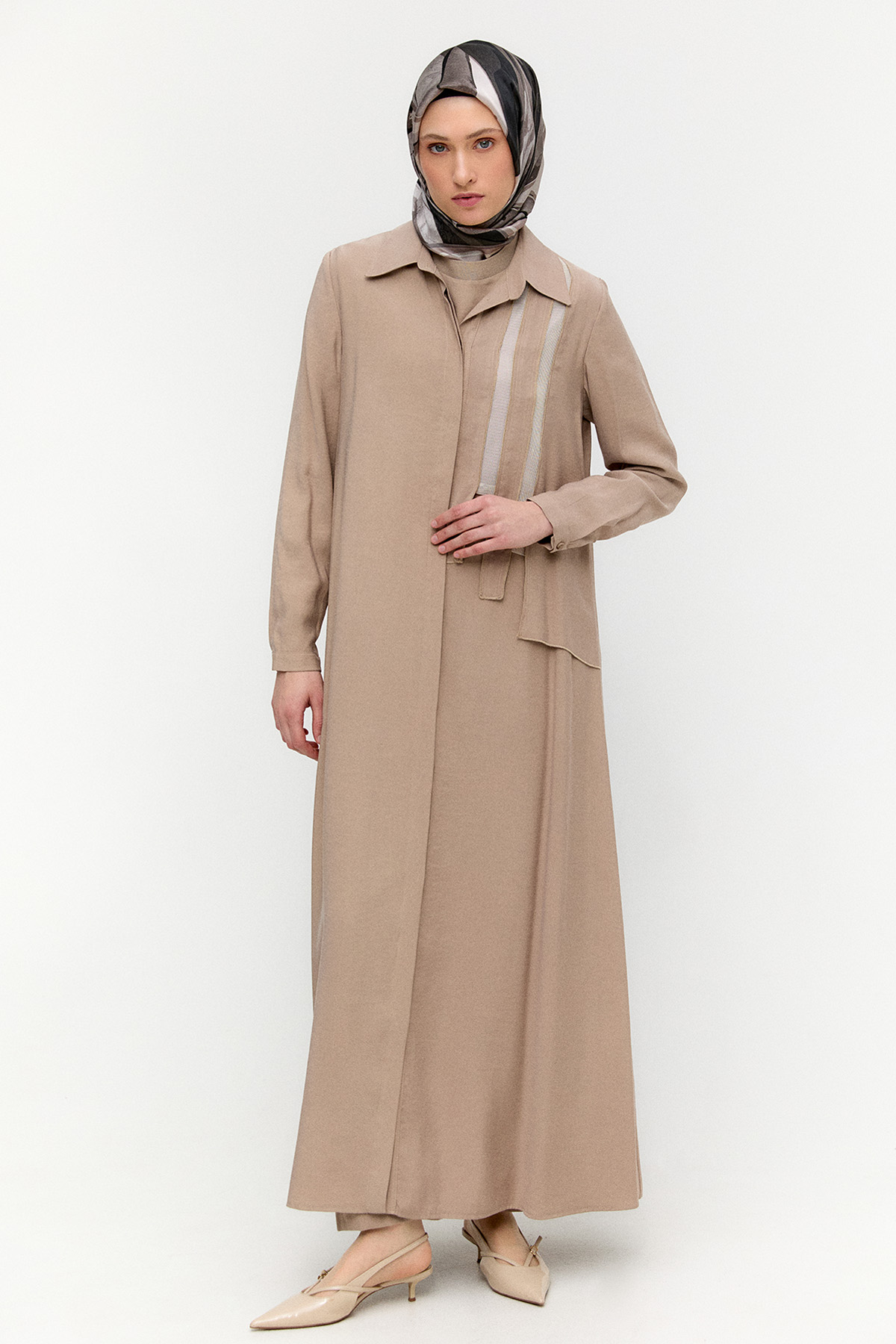 Şerit Detaylı Modal Pardesü, Tesettür Giyim