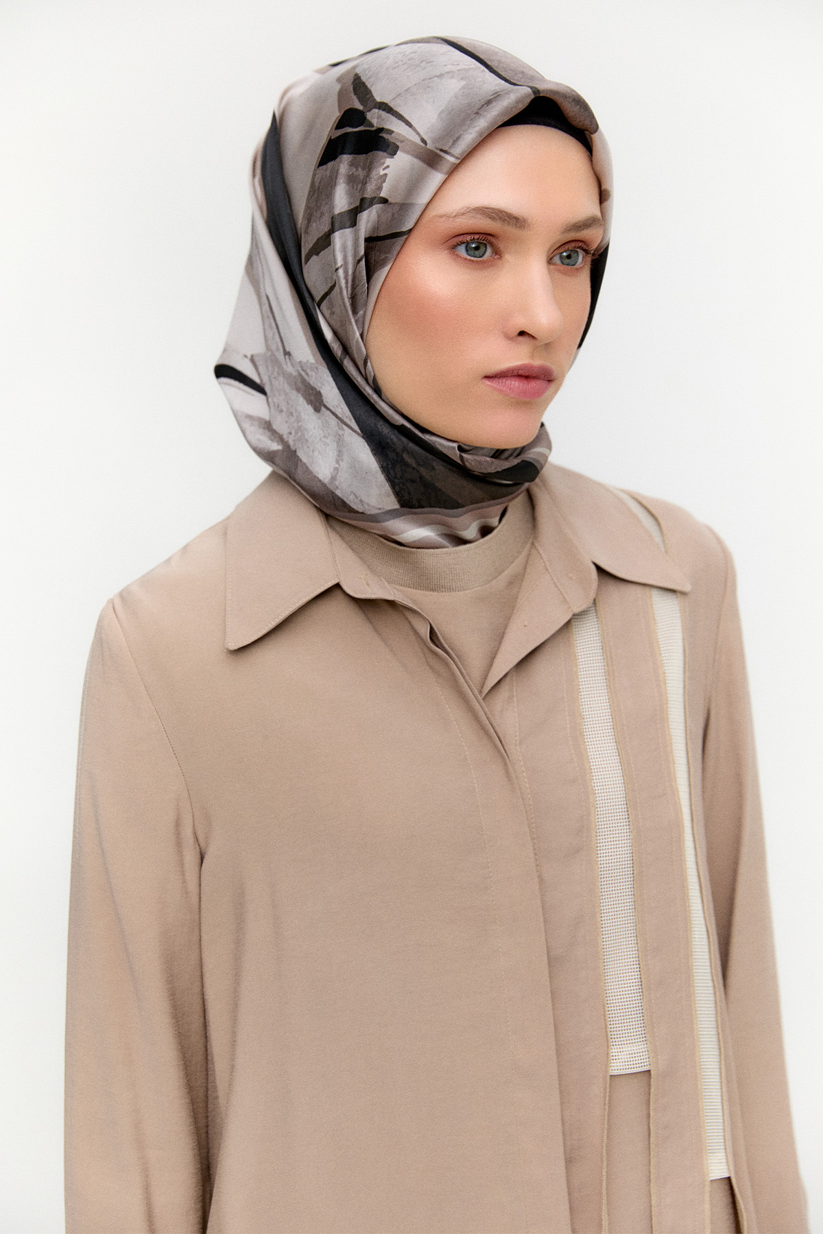 Şerit Detaylı Modal Pardesü, Tesettür Giyim