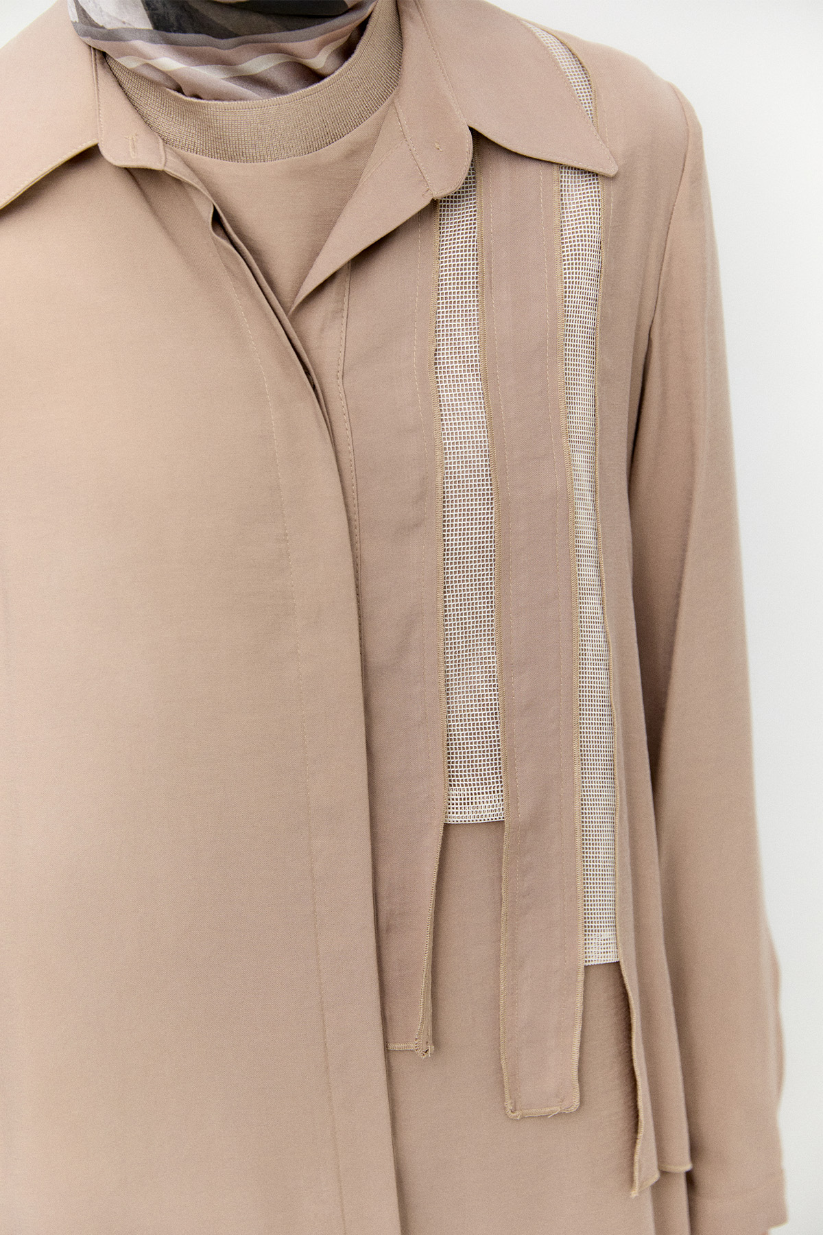 Şerit Detaylı Modal Pardesü, Tesettür Giyim